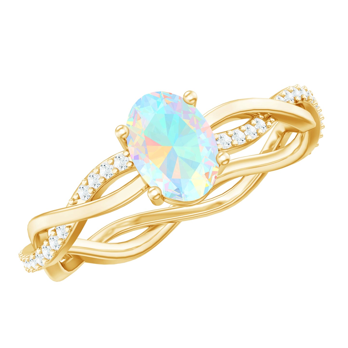1.2 Carat Natural Opalescent Oval Engagement Ring with Diamond Braided Shank