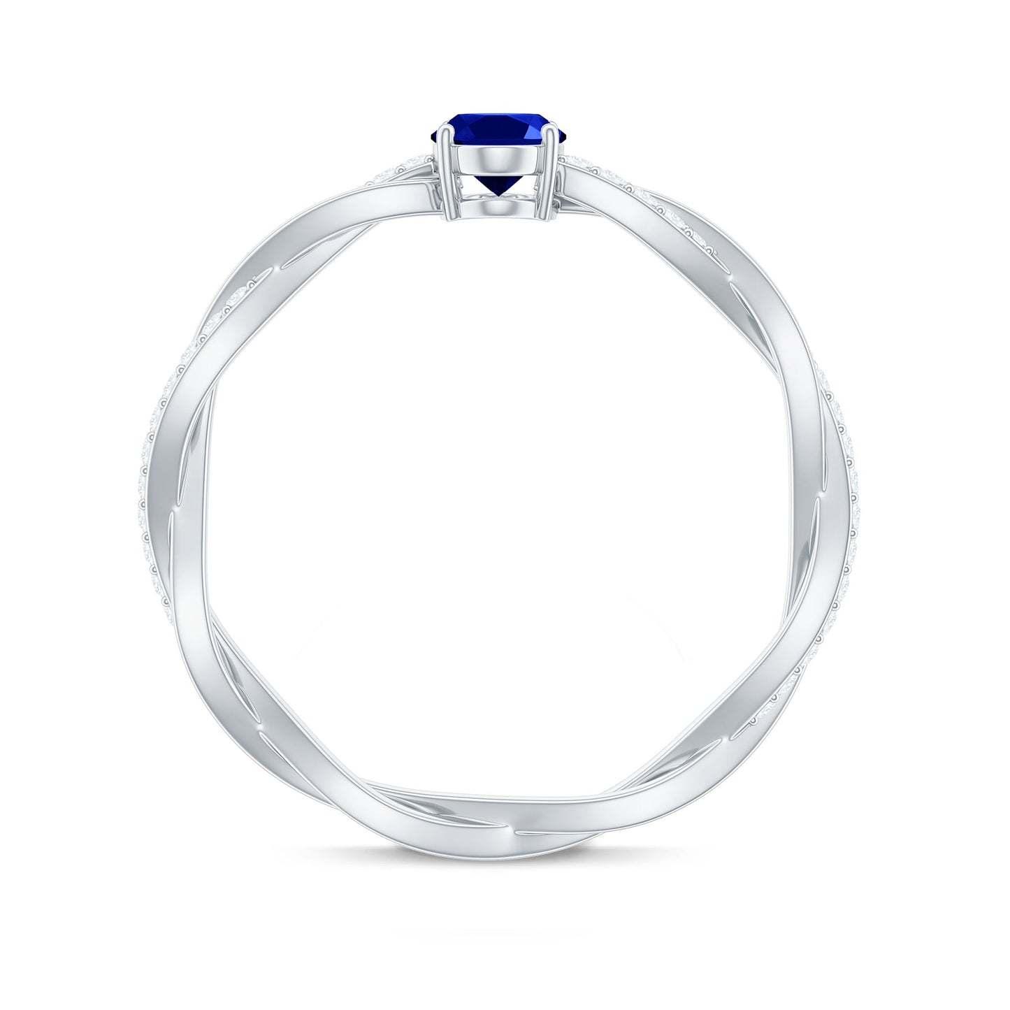 Certified 0.6 Carat Oval Lab Grown Blue Sapphire Engagement Ring with Diamond Braided Shank