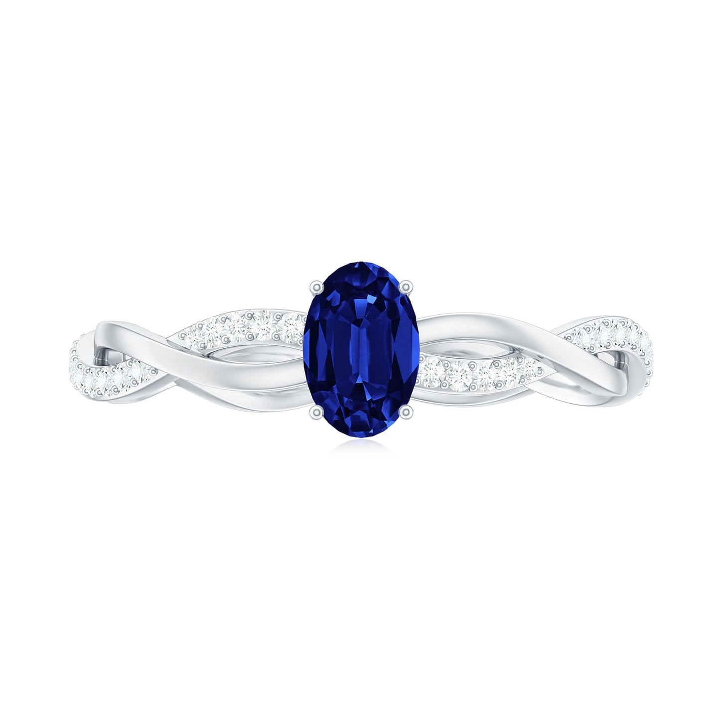 Certified 0.6 Carat Oval Lab Grown Blue Sapphire Engagement Ring with Diamond Braided Shank