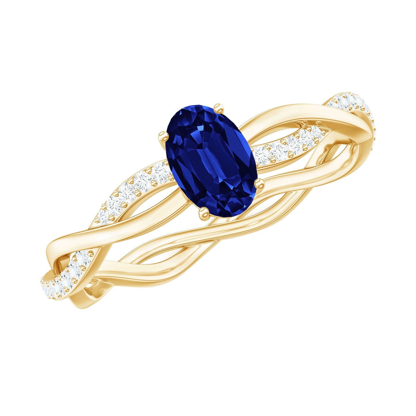 Certified 0.6 Carat Oval Lab Grown Blue Sapphire Engagement Ring with Diamond Braided Shank