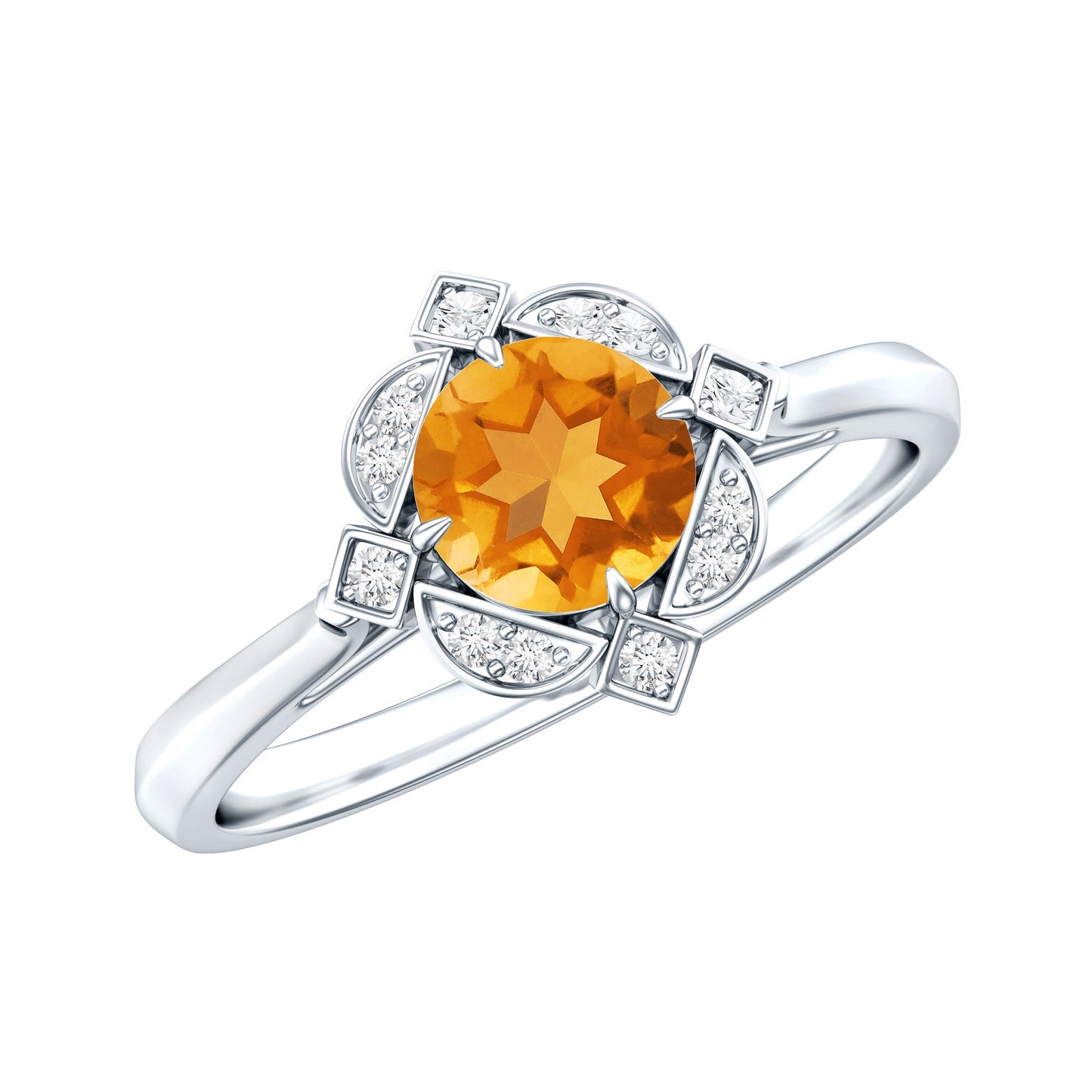 Vintage Inspired Citrine Engagement Ring with Diamond Halo