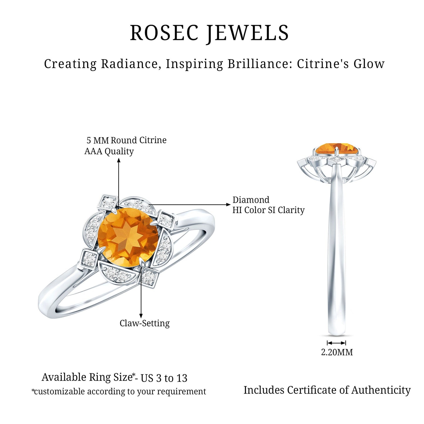 Vintage Inspired Citrine Engagement Ring with Diamond Halo