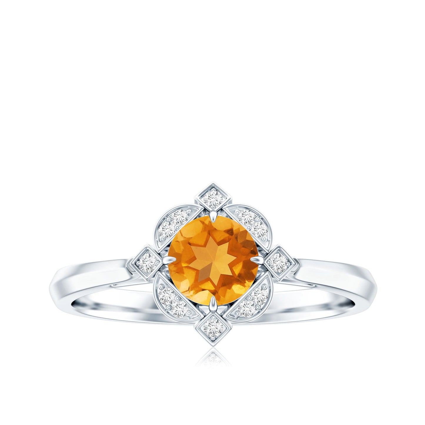 Vintage Inspired Citrine Engagement Ring with Diamond Halo