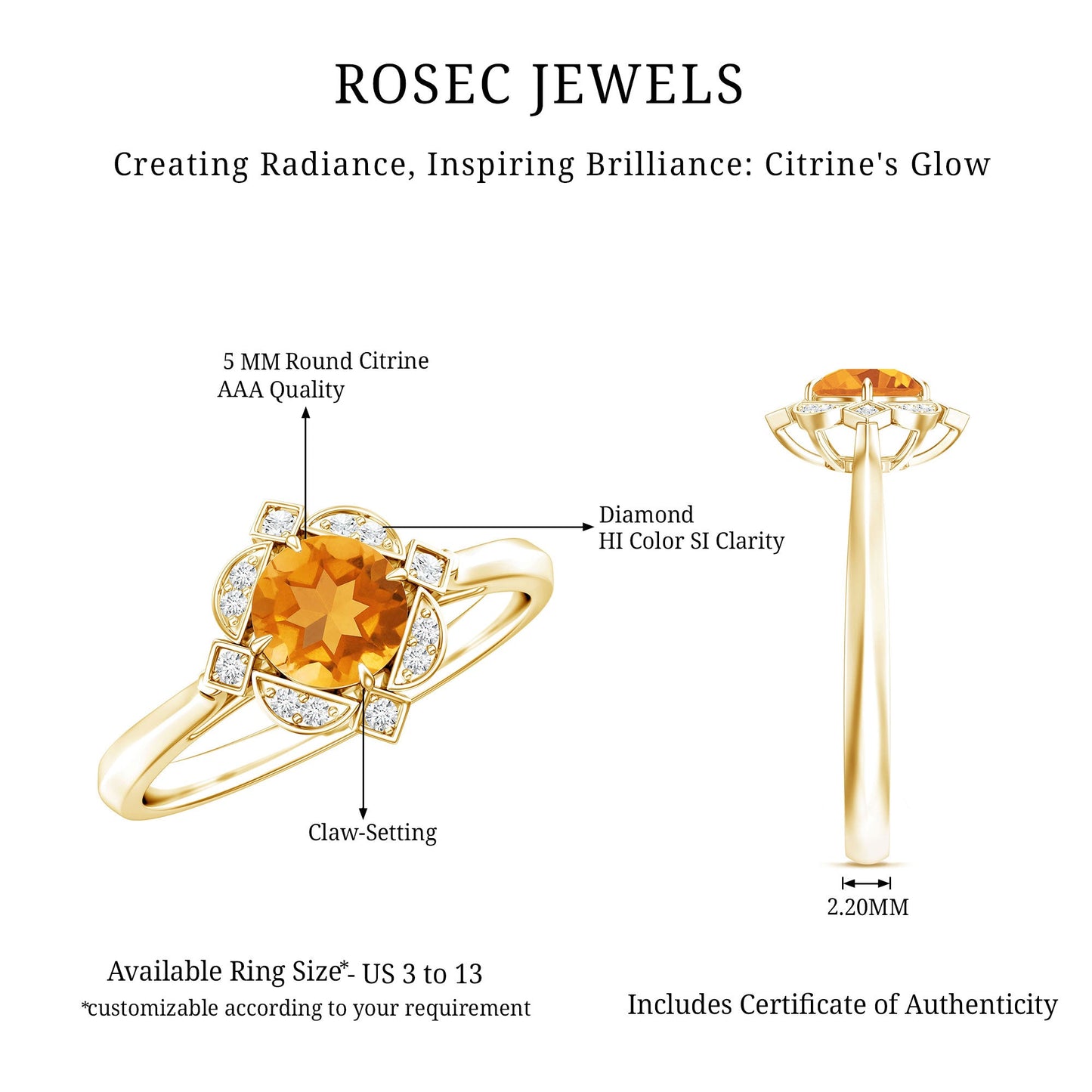 Vintage Inspired Citrine Engagement Ring with Diamond Halo