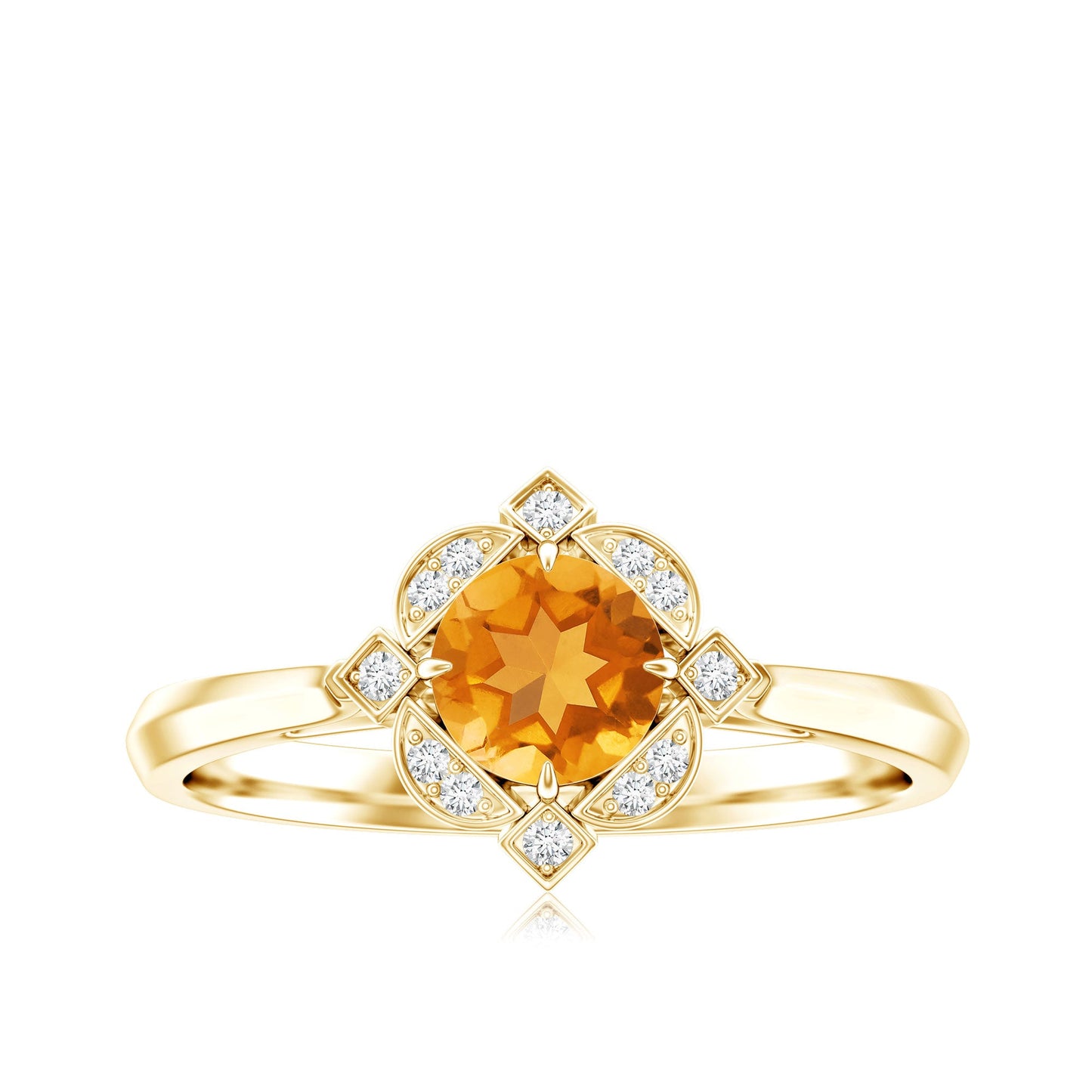 Vintage Inspired Citrine Engagement Ring with Diamond Halo