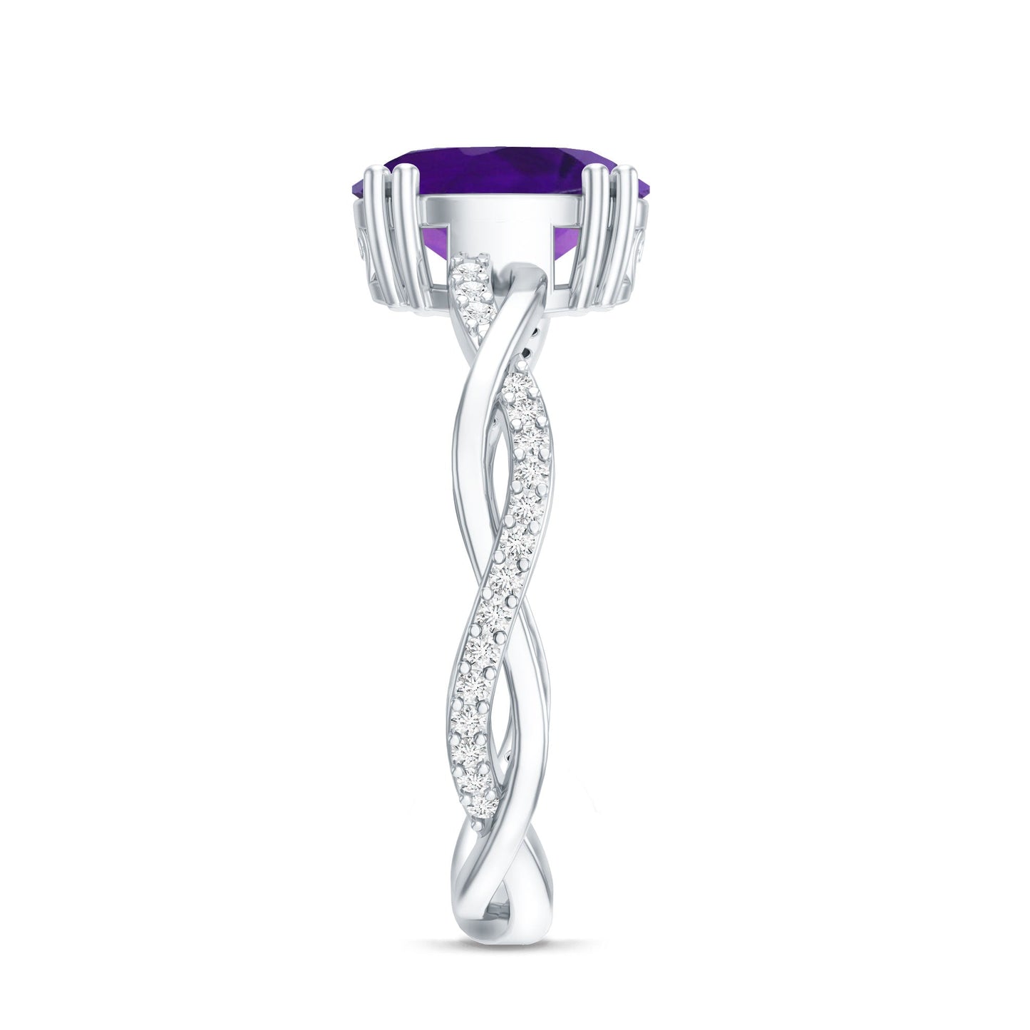 2.5 Carat Amethyst Oval Engagement Ring with Diamond Braided Shank