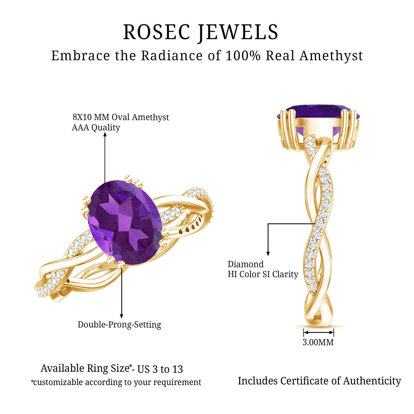 2.5 Carat Amethyst Oval Engagement Ring with Diamond Braided Shank