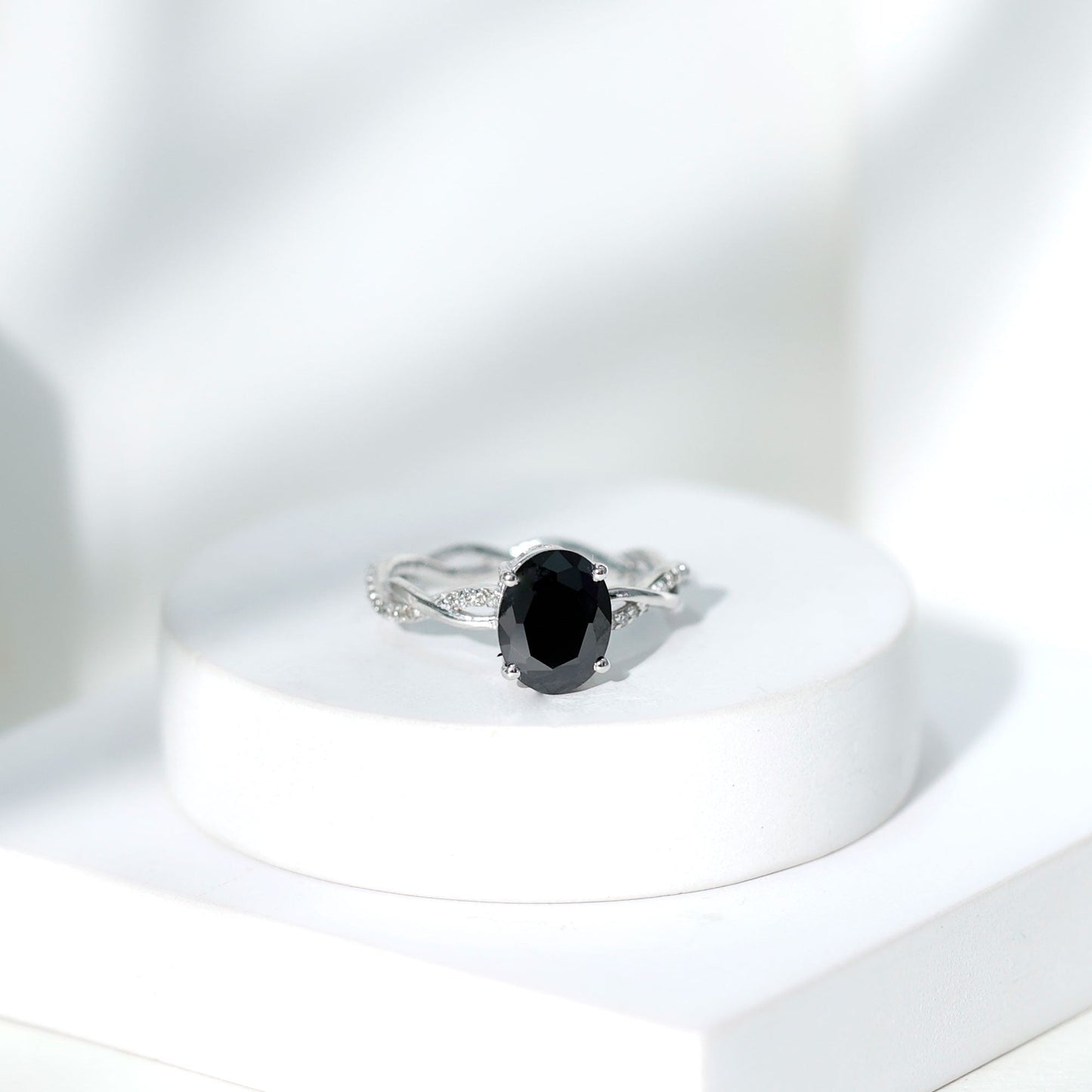 Certified 4.2 Carat Lab Grown Black Diamond Oval Engagement Ring with White Diamond