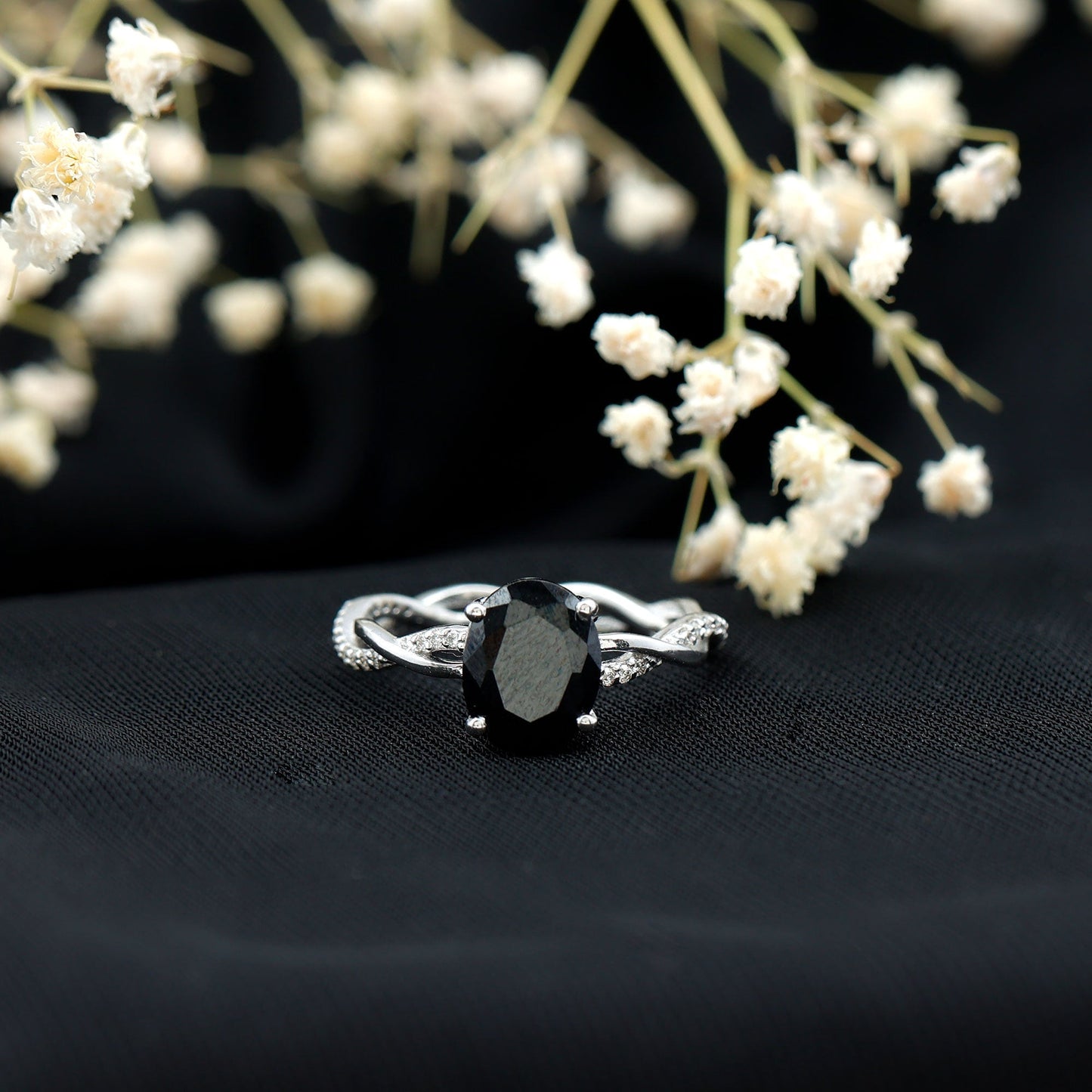 Certified 4.2 Carat Lab Grown Black Diamond Oval Engagement Ring with White Diamond