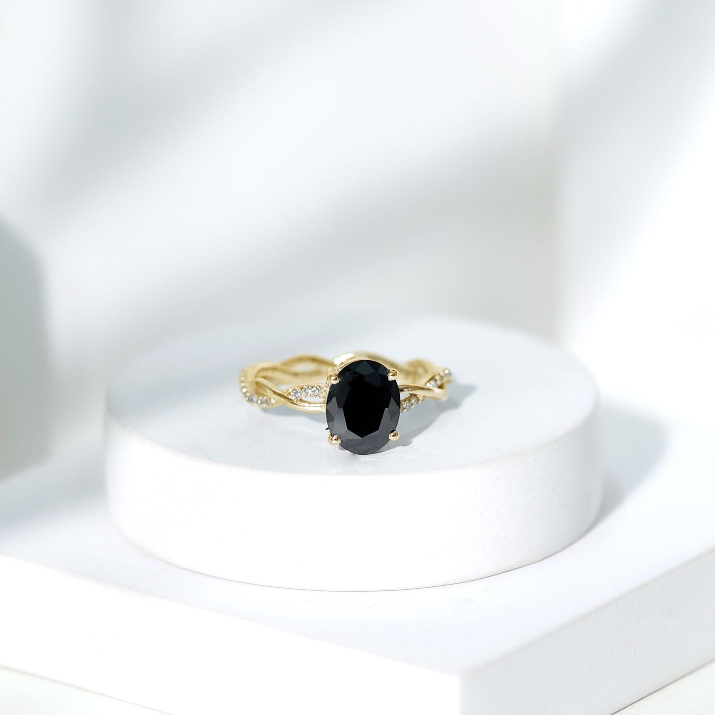 Certified 4.2 Carat Lab Grown Black Diamond Oval Engagement Ring with White Diamond
