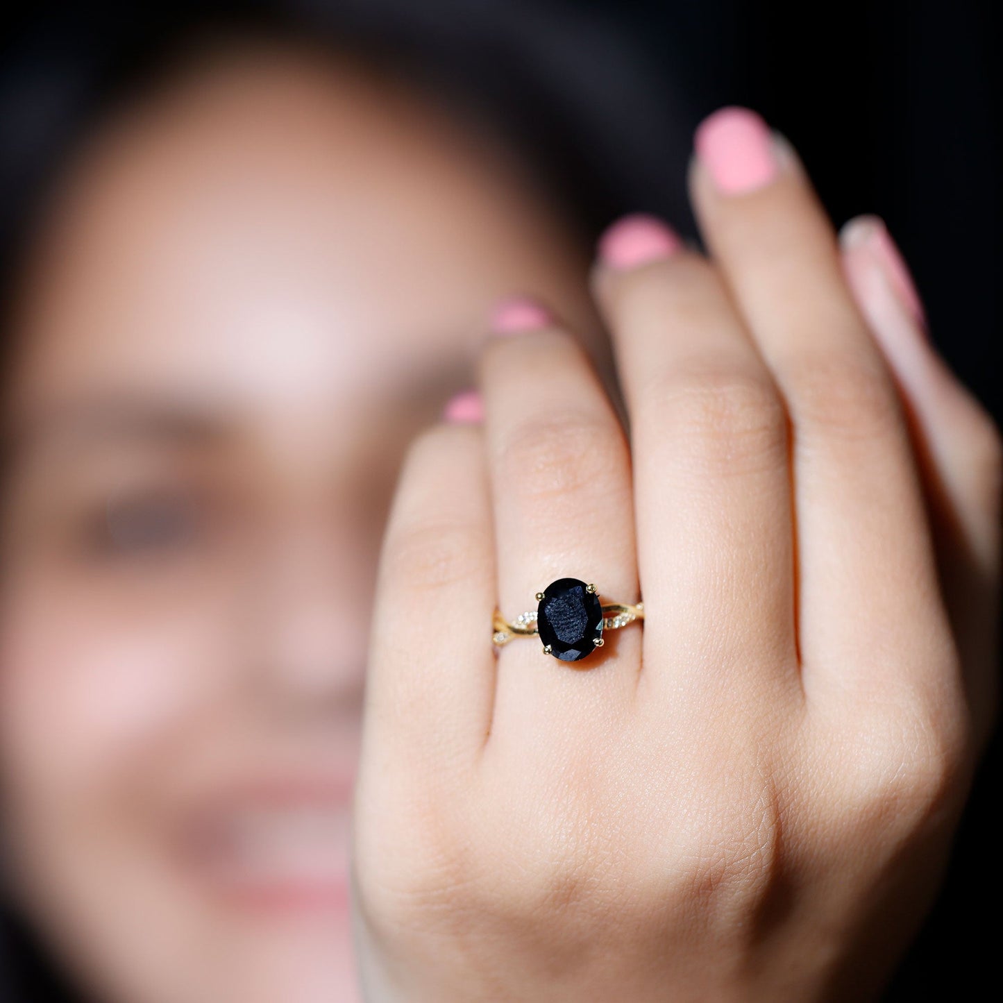 Certified 4.2 Carat Lab Grown Black Diamond Oval Engagement Ring with White Diamond