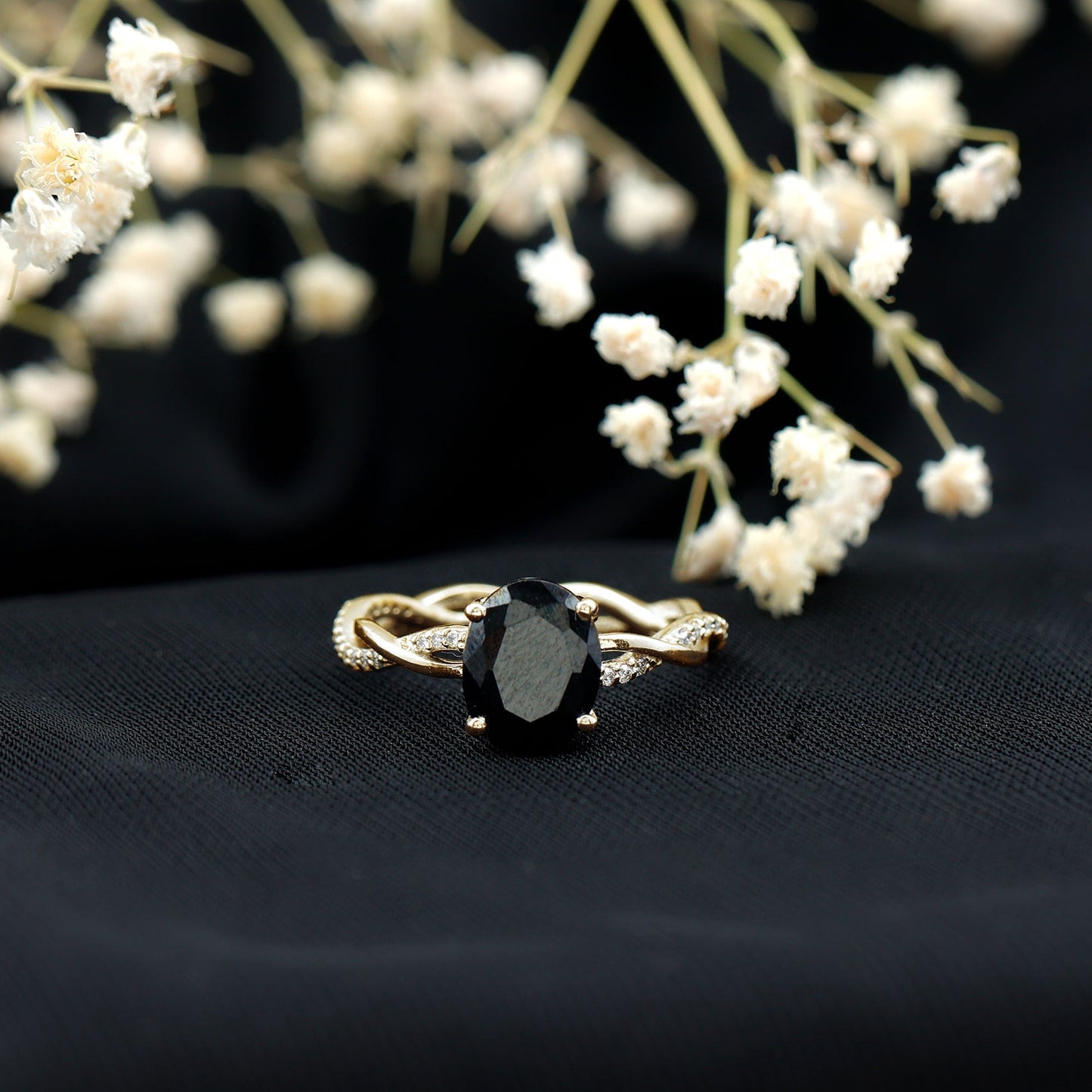 Certified 4.2 Carat Lab Grown Black Diamond Oval Engagement Ring with White Diamond