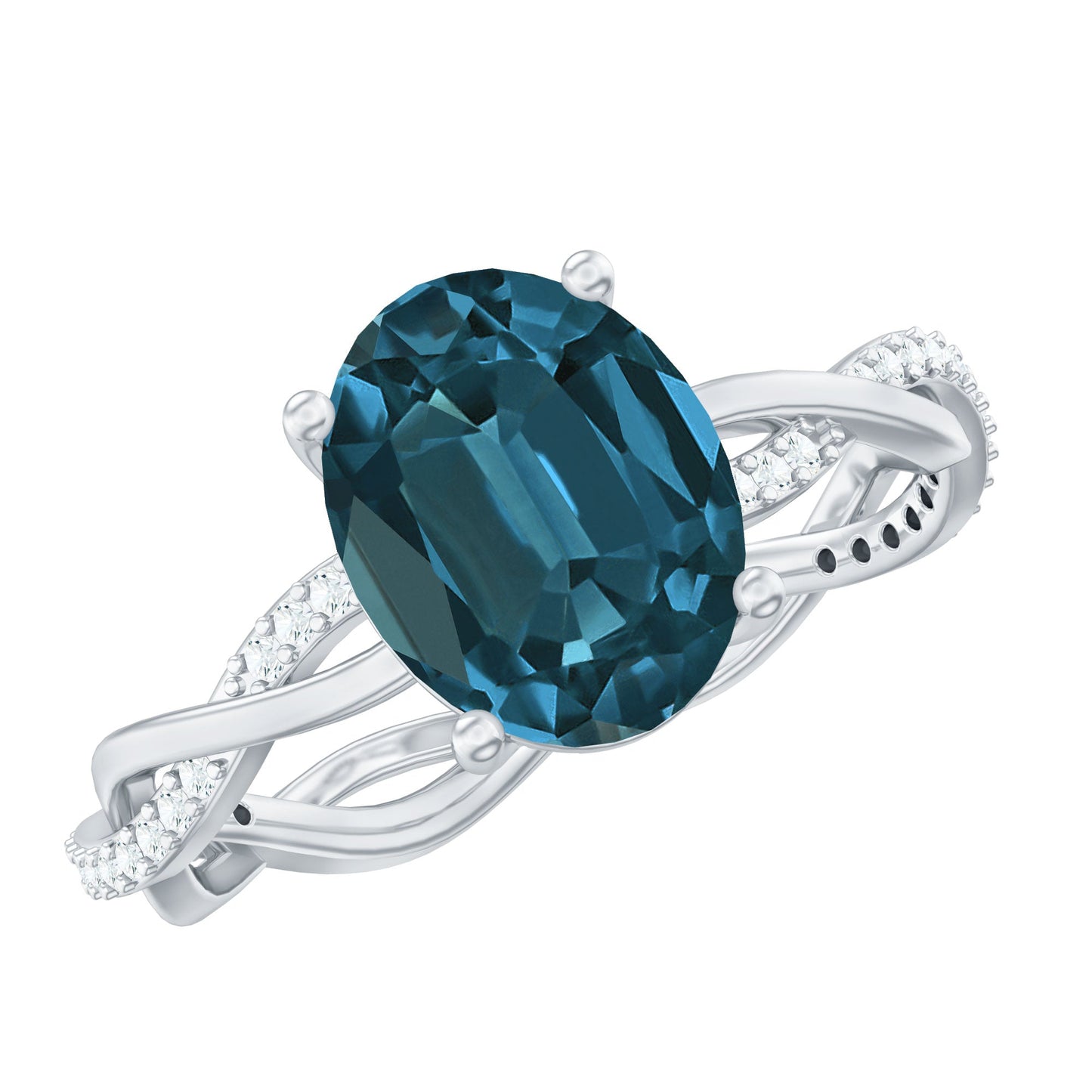 2.5 Carat Oval Cut London Blue Topaz Oblong Engagement Ring with Diamond