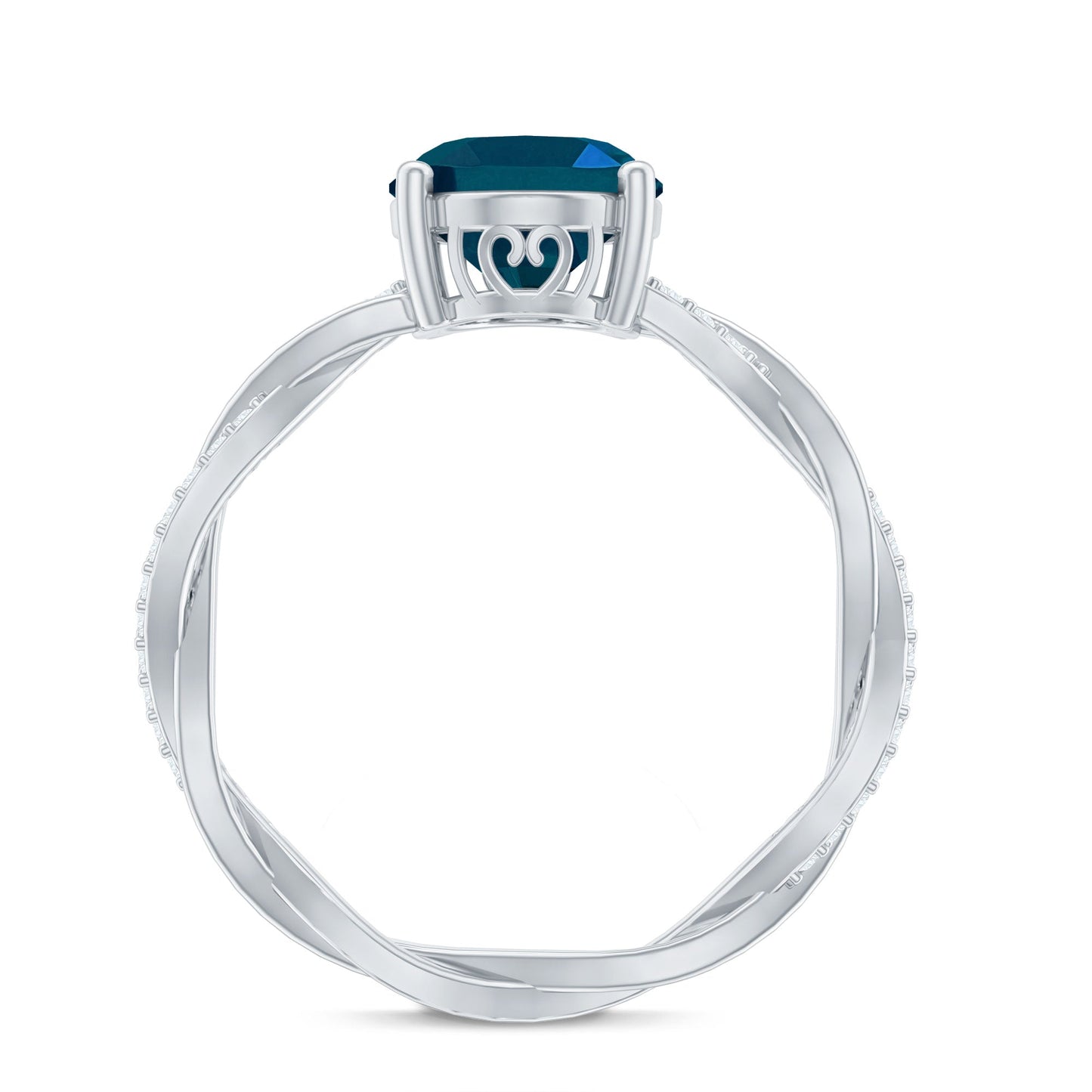2.5 Carat Oval Cut London Blue Topaz Oblong Engagement Ring with Diamond
