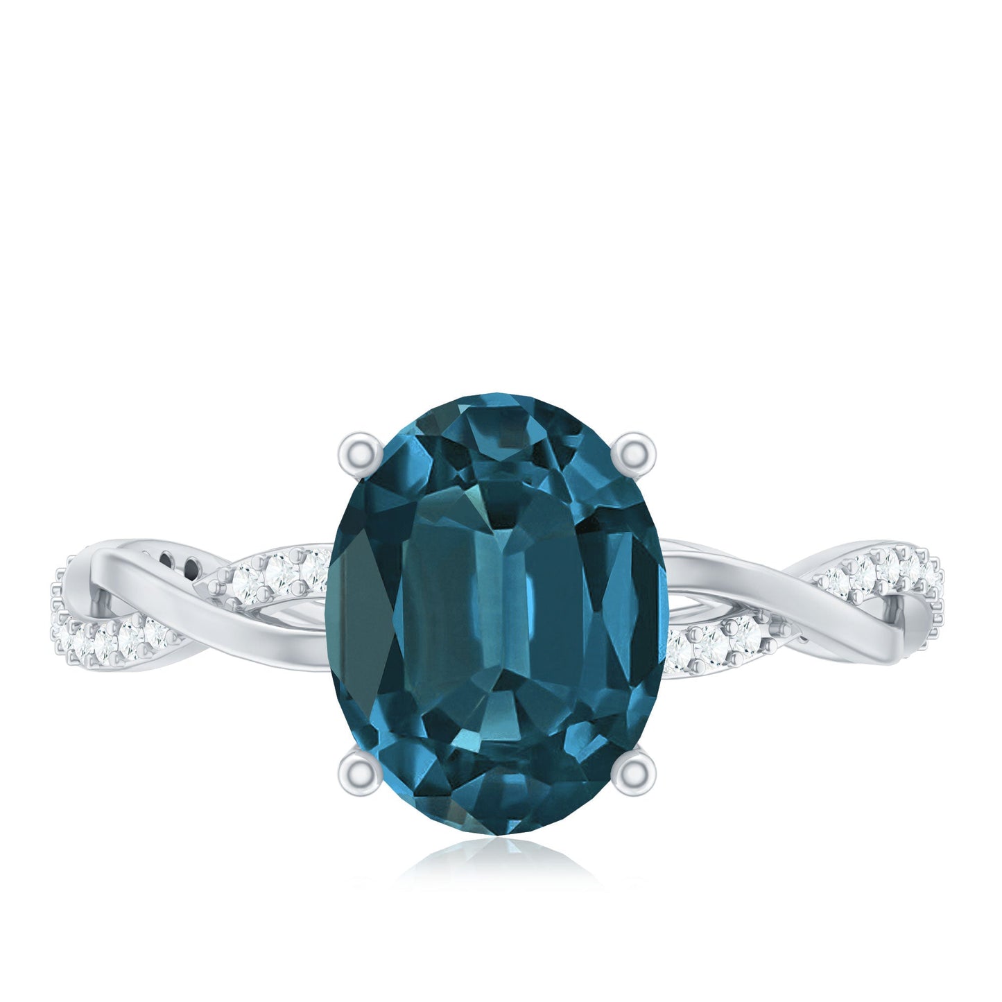 2.5 Carat Oval Cut London Blue Topaz Oblong Engagement Ring with Diamond