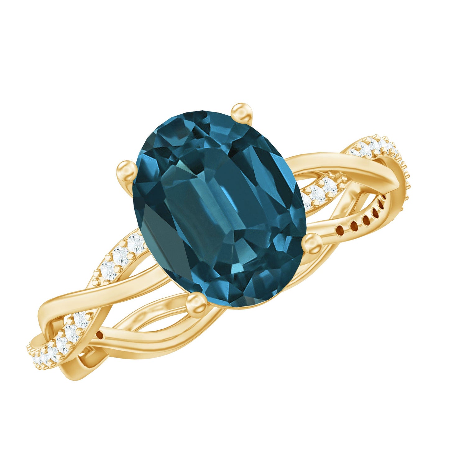 2.5 Carat Oval Cut London Blue Topaz Oblong Engagement Ring with Diamond