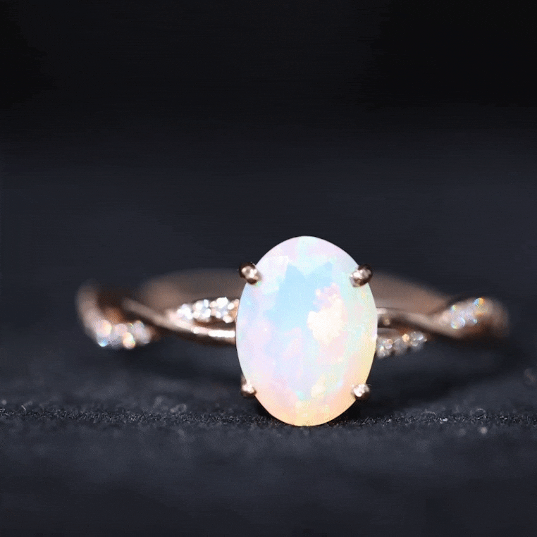 1.3 Carat Real Ethiopian Rainbow Opal Engagement Ring with Diamond Braided Shank