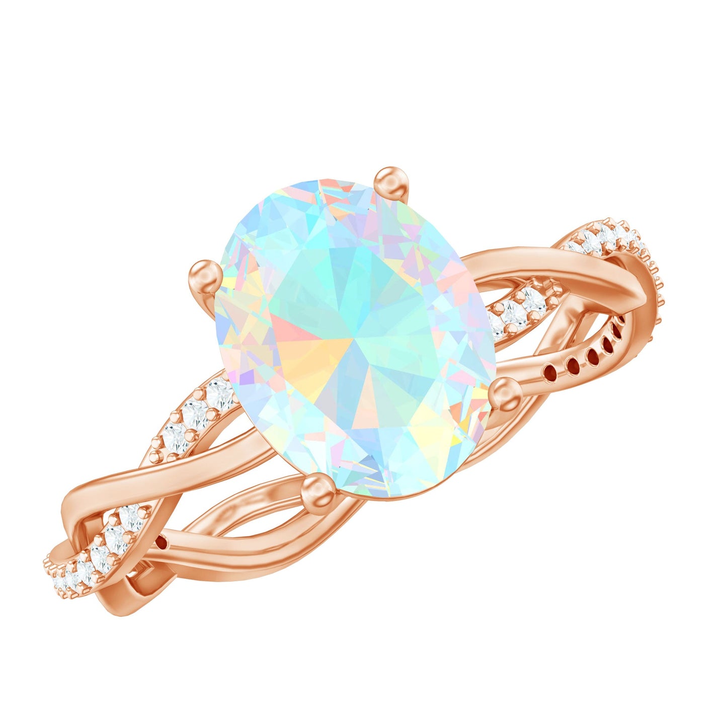 1.3 Carat Real Ethiopian Rainbow Opal Engagement Ring with Diamond Braided Shank