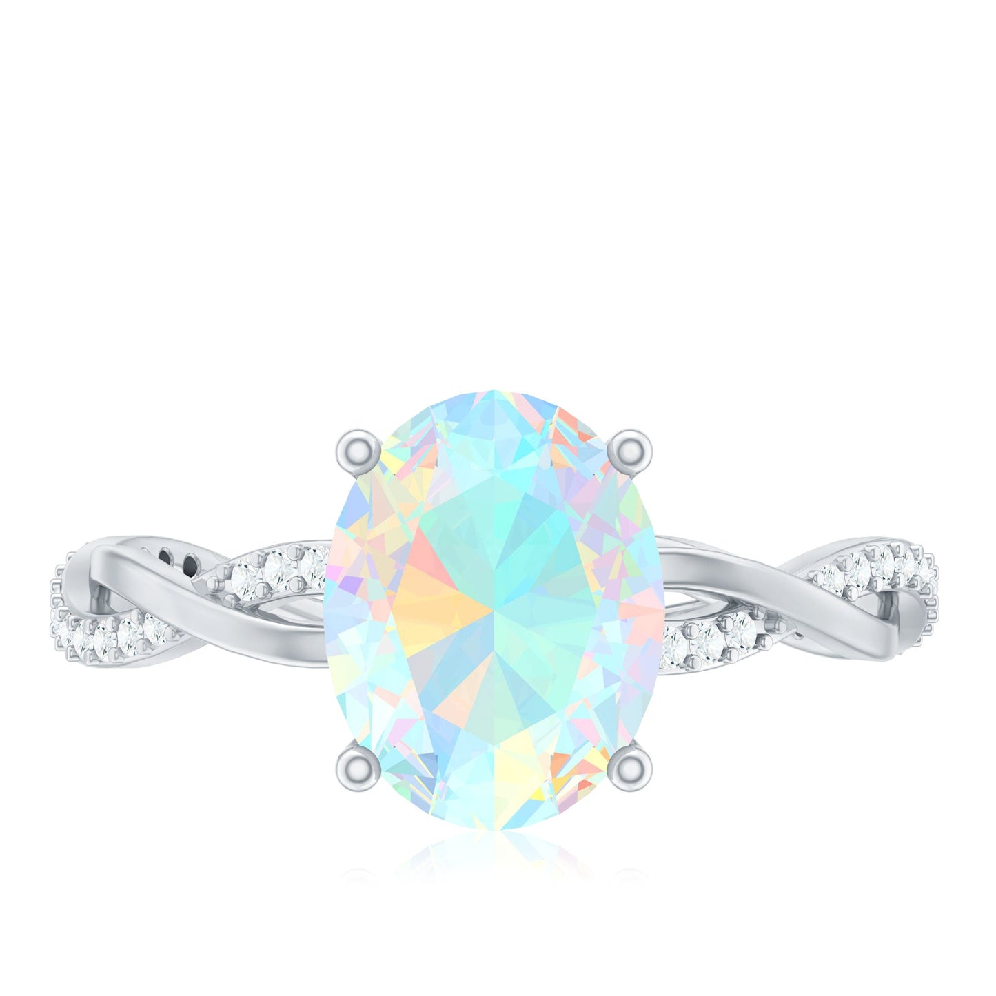 1.3 Carat Real Ethiopian Rainbow Opal Engagement Ring with Diamond Braided Shank