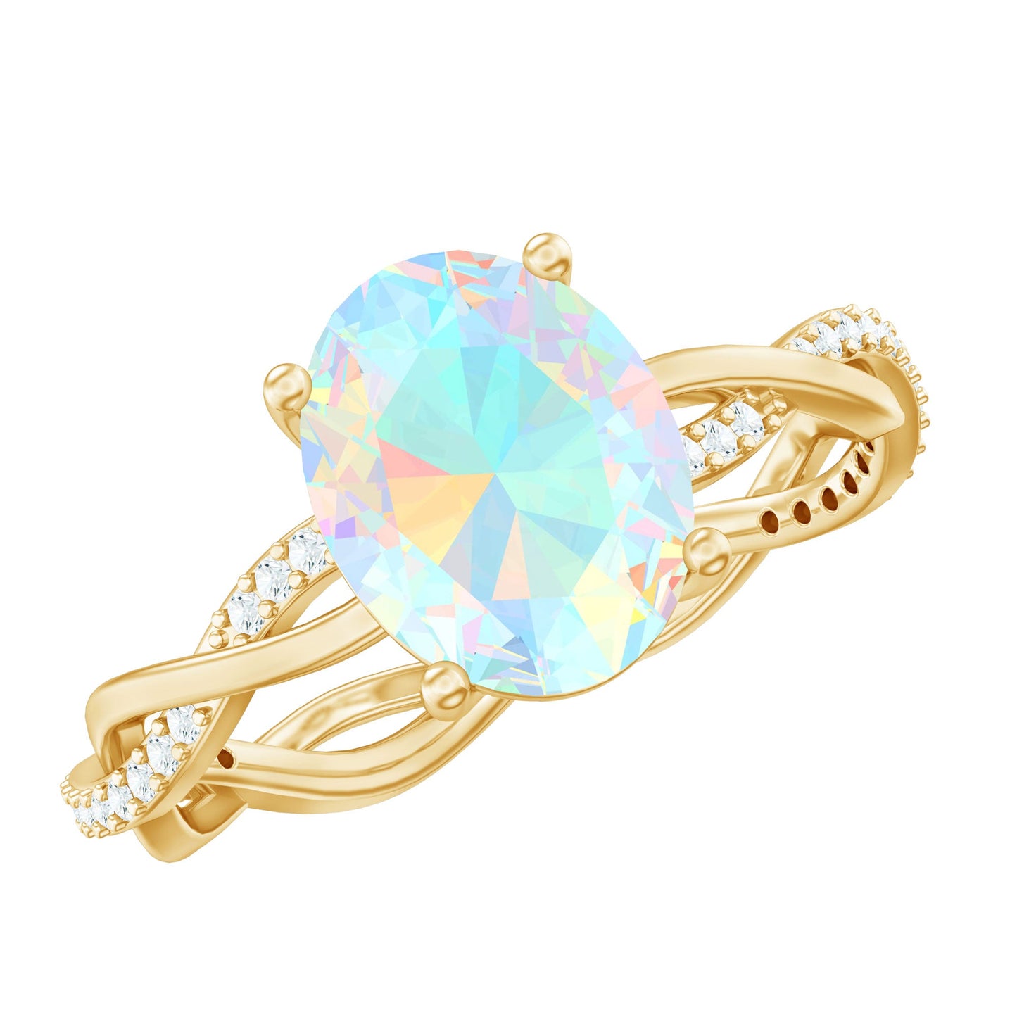 1.3 Carat Real Ethiopian Rainbow Opal Engagement Ring with Diamond Braided Shank