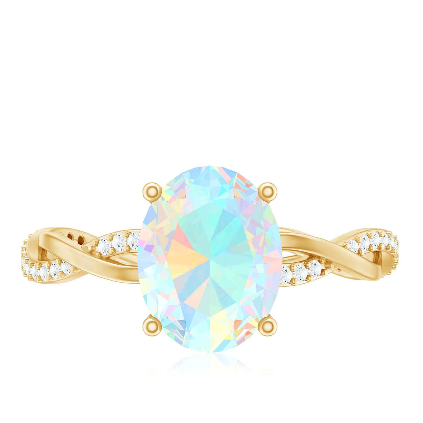 1.3 Carat Real Ethiopian Rainbow Opal Engagement Ring with Diamond Braided Shank