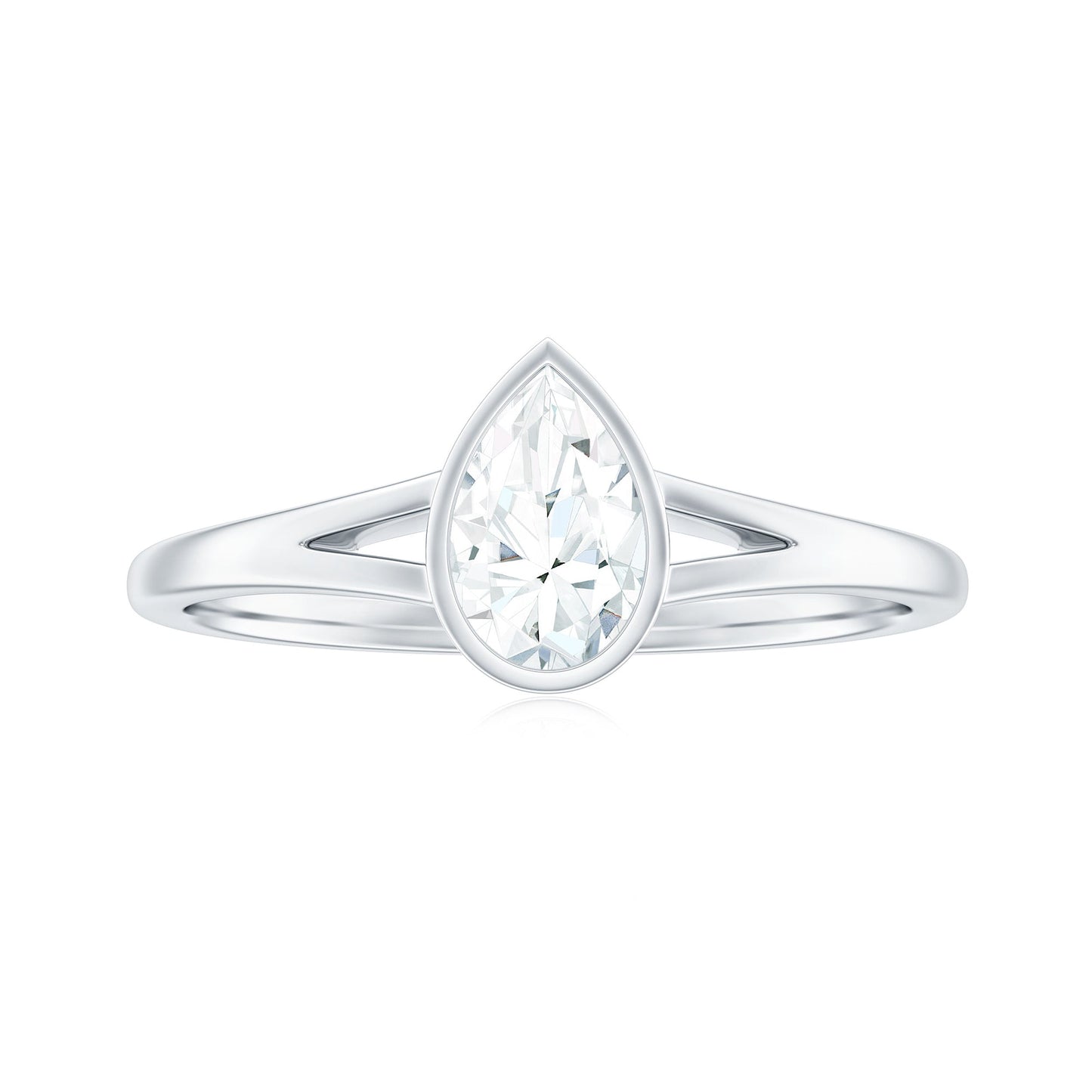 Bezel Set Pear Shaped Moissanite Promise Ring in Split Shank