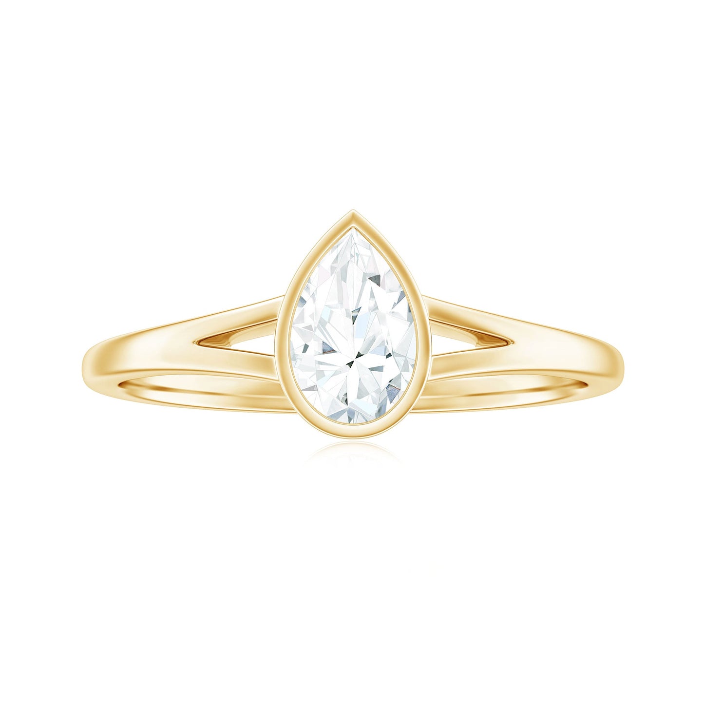 Bezel Set Pear Shaped Moissanite Promise Ring in Split Shank
