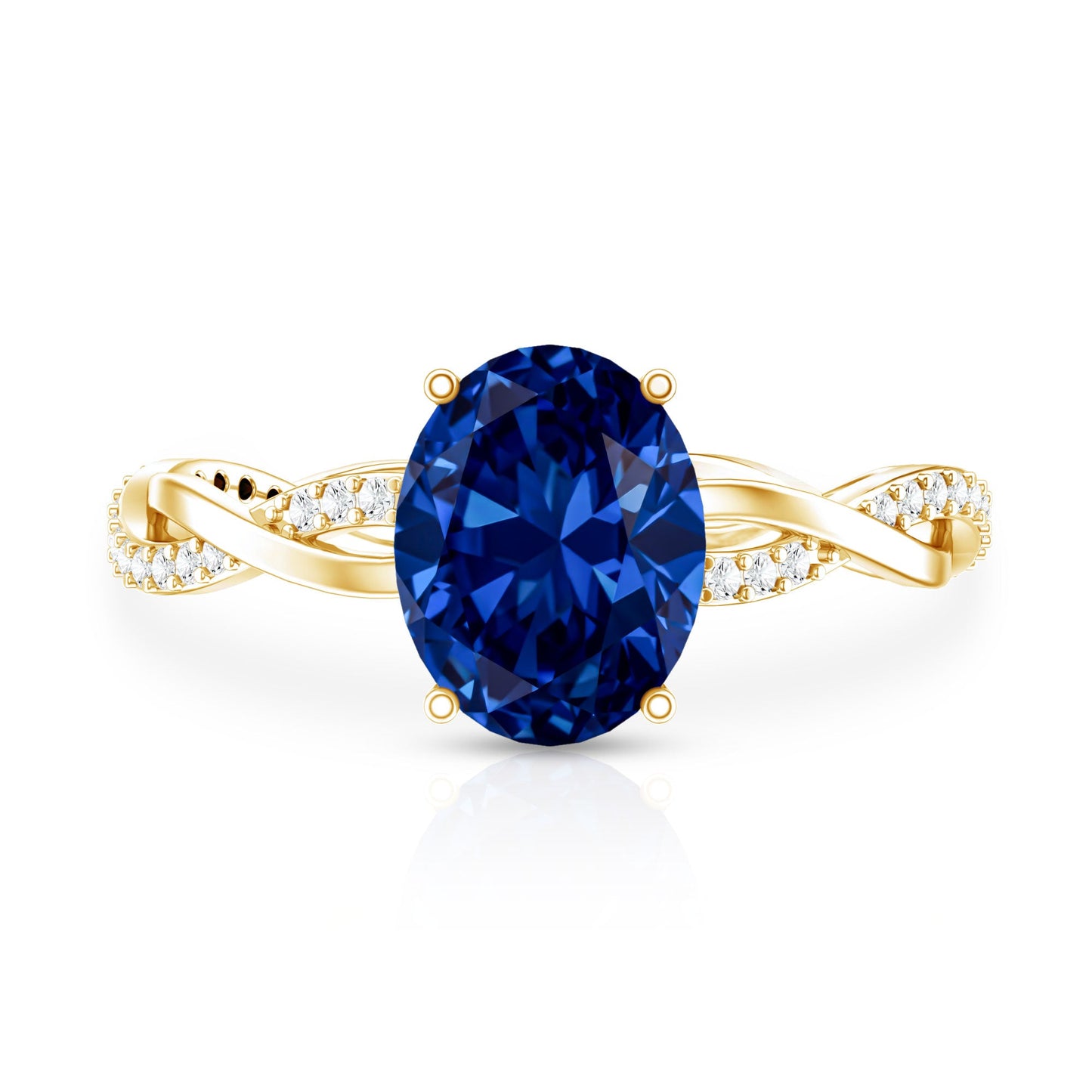 Certified 4 Carat Lab Grown Blue Sapphire Oval Engagement Ring with Diamond Braided Shank
