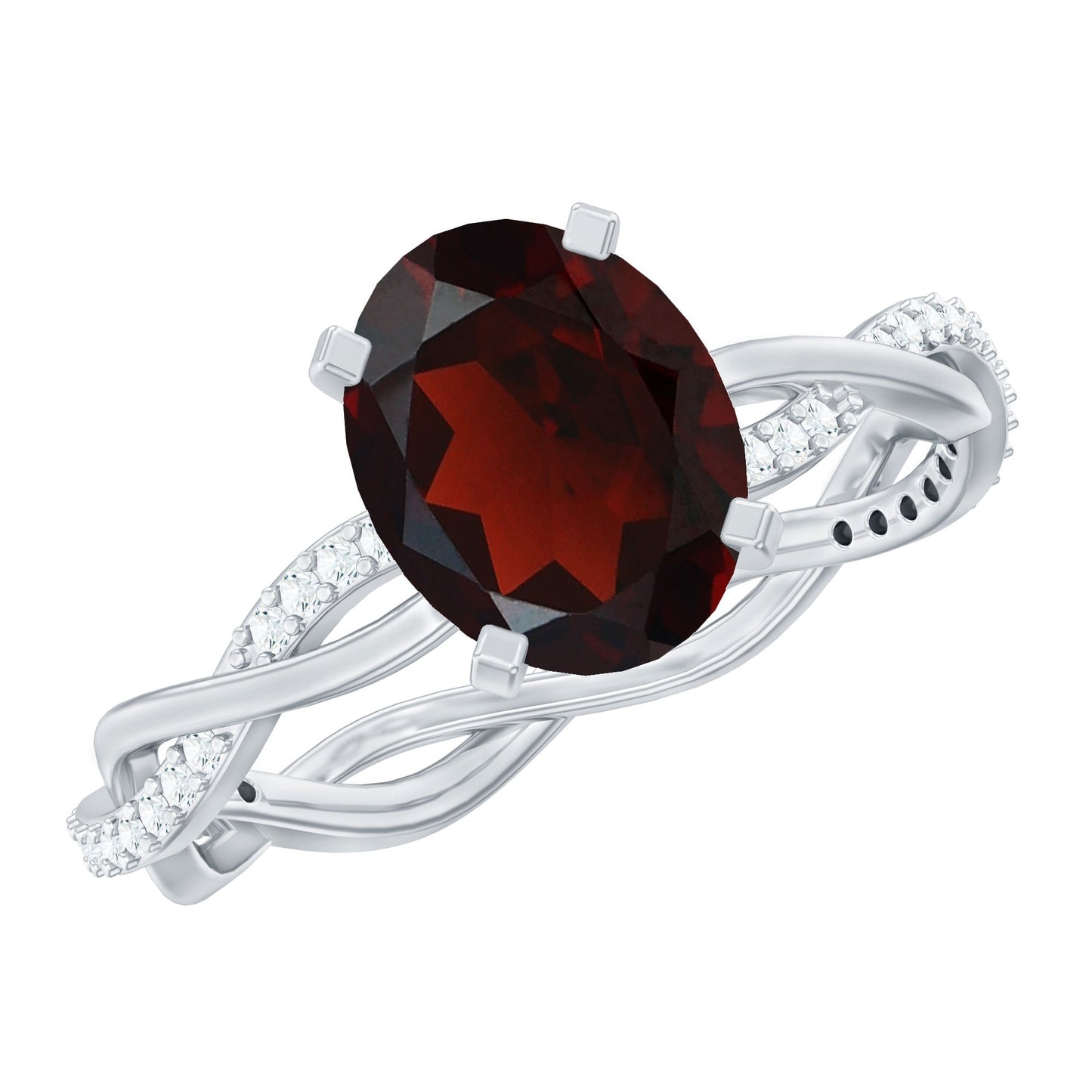 Natural 3.6 Carat Garnet Big Engagement Ring with Diamond Braided Shank