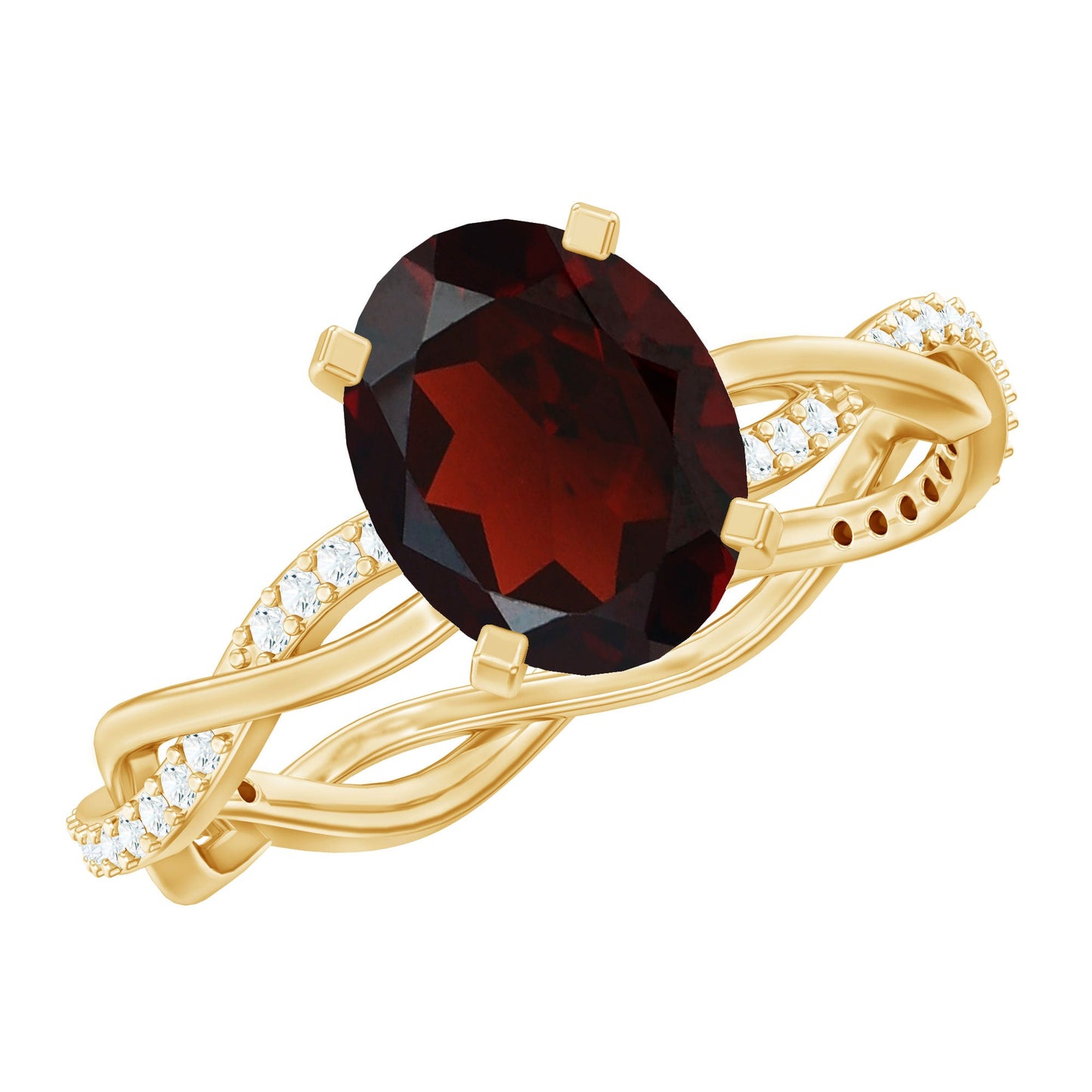 Natural 3.6 Carat Garnet Big Engagement Ring with Diamond Braided Shank
