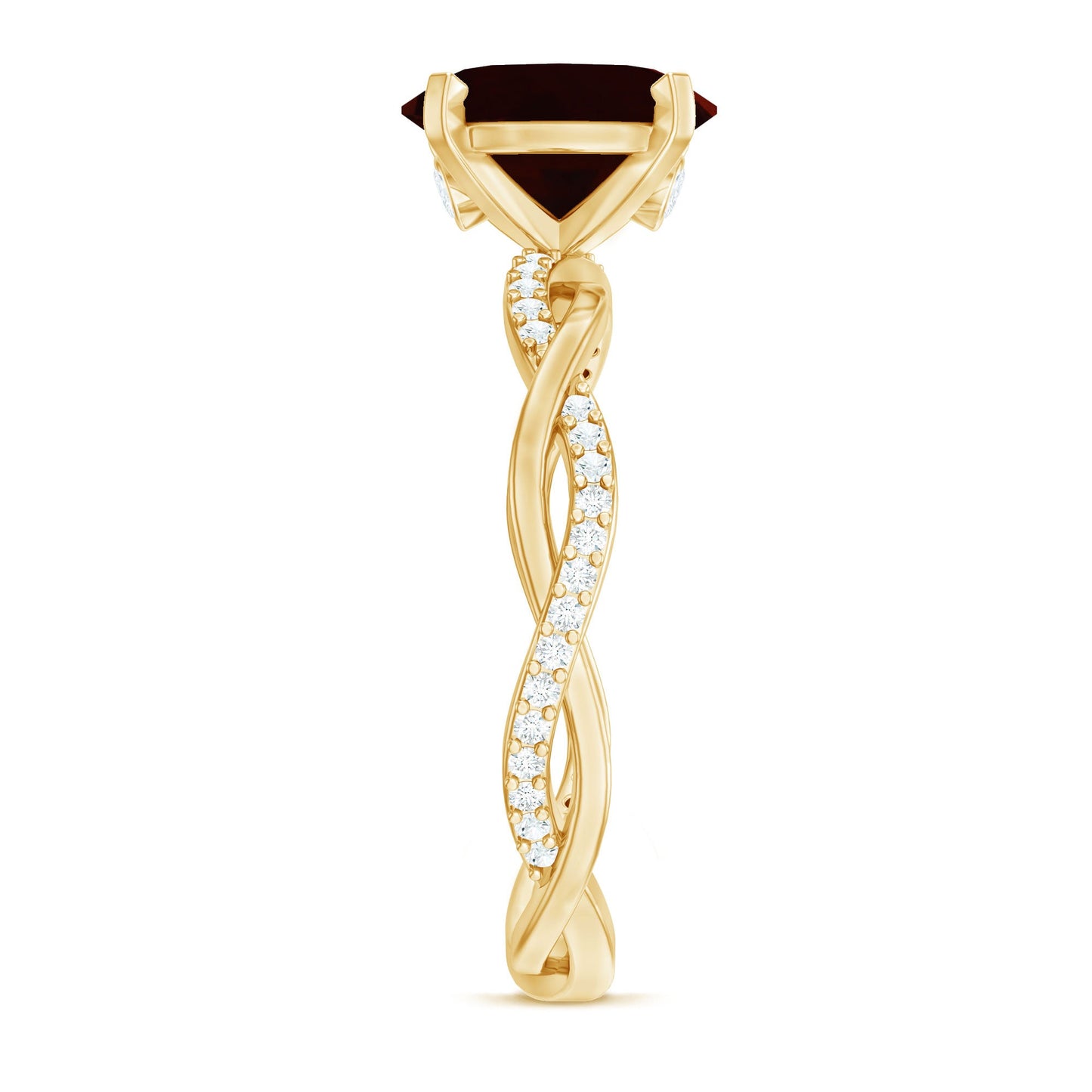 Natural 3.6 Carat Garnet Big Engagement Ring with Diamond Braided Shank