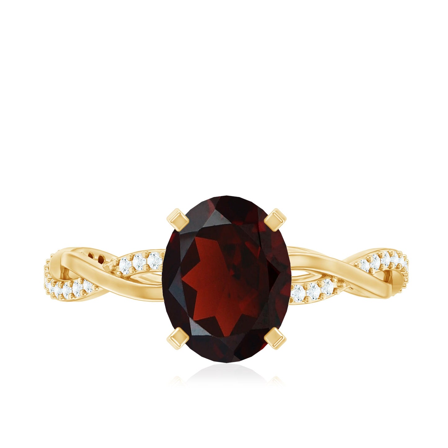 Natural 3.6 Carat Garnet Big Engagement Ring with Diamond Braided Shank