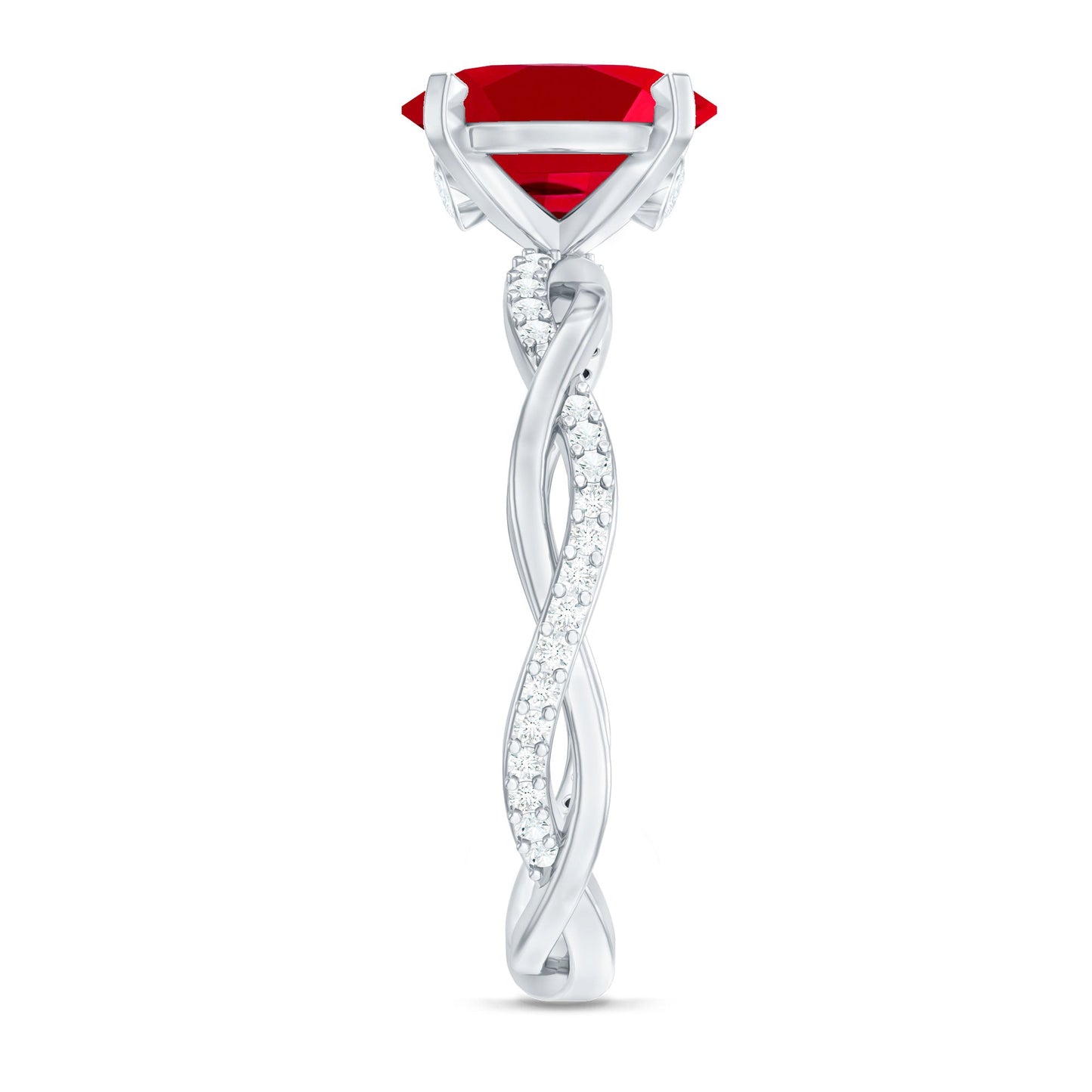 Oval Shaped Lab Ruby and Diamond Braided Engagement Ring