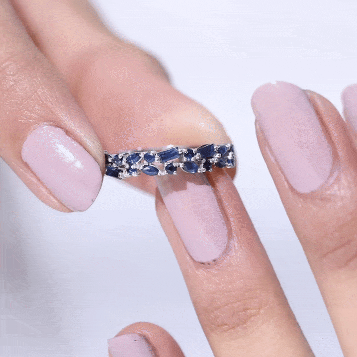 Natural Blue Sapphire Half Eternity Anniversary Ring for Women