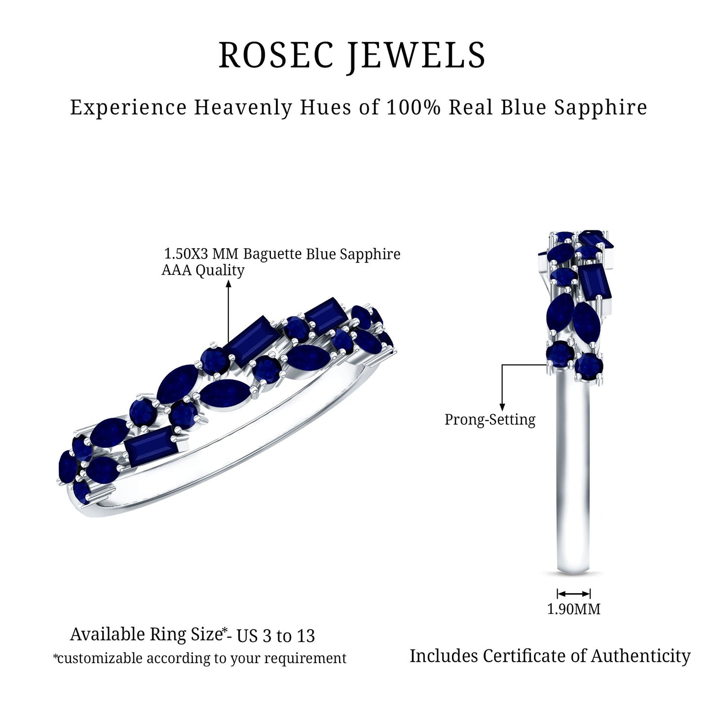 Natural Blue Sapphire Half Eternity Anniversary Ring for Women