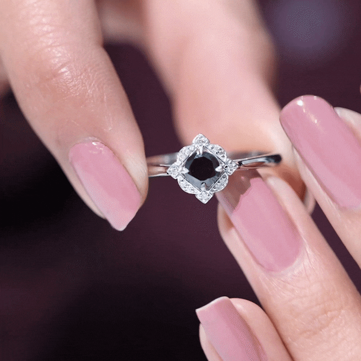 Vintage Looking 0.8 Carat Lab Grown Black and White Diamond Engagement Ring