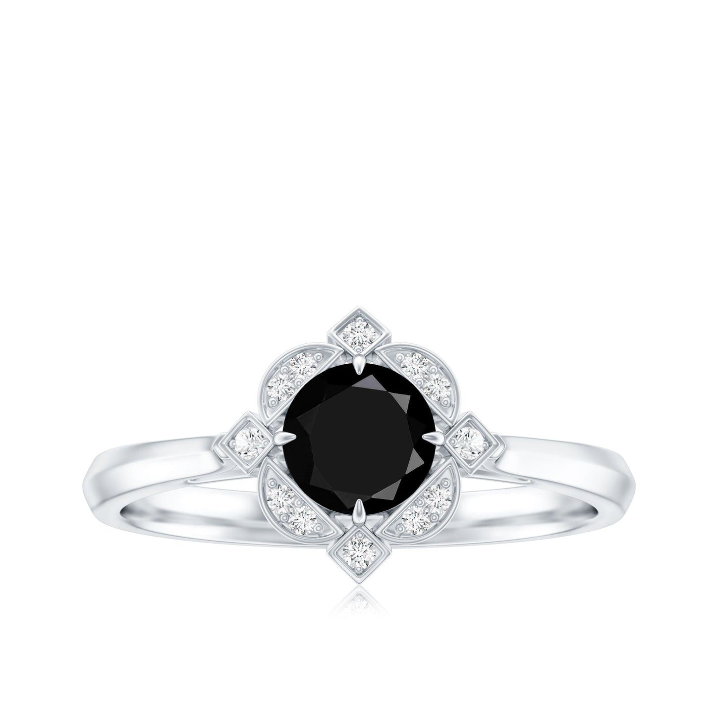 Vintage Style Black Spinel Engagement Ring with Diamond
