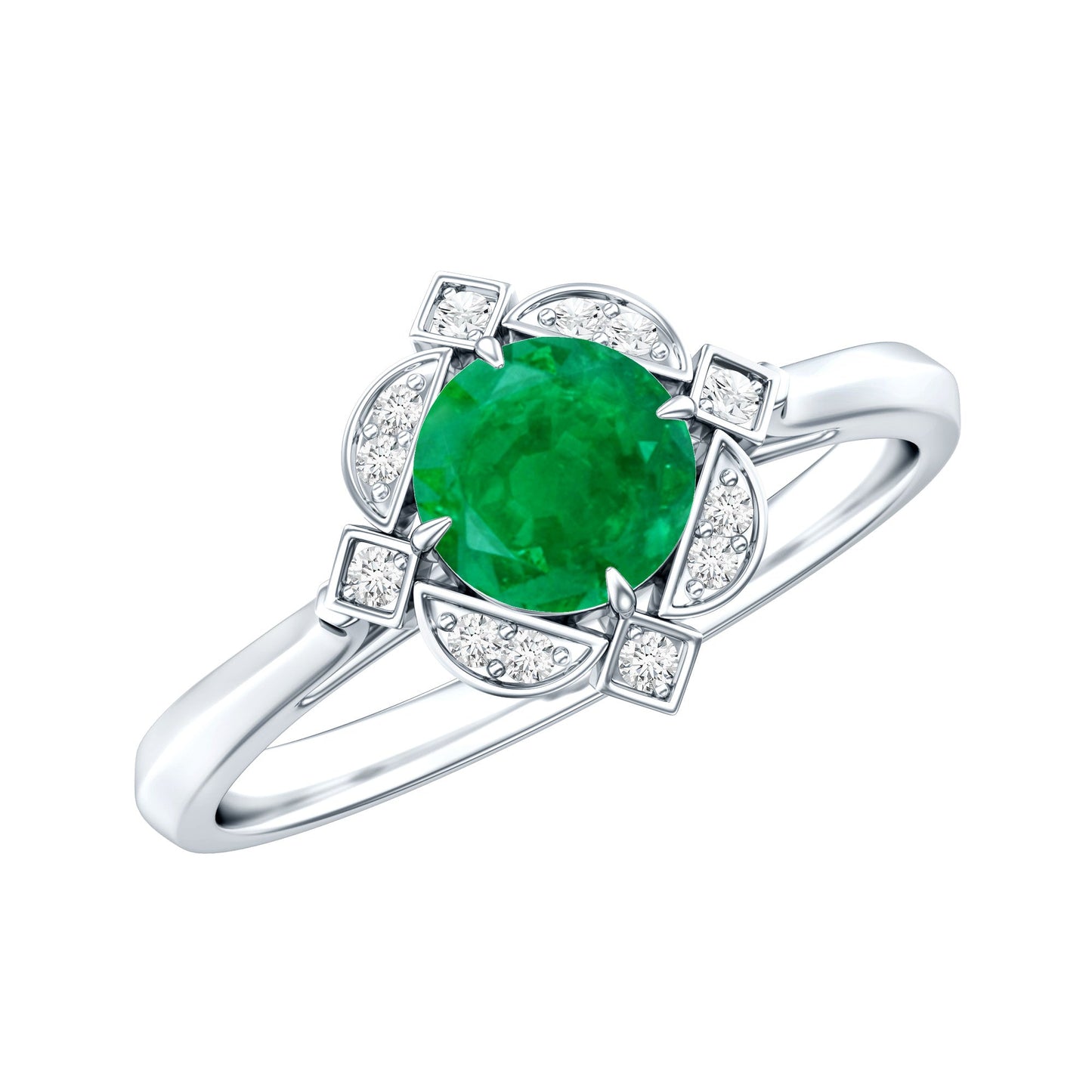 Natural Emerald and Diamond Vintage Inspired Engagement Ring For Her
