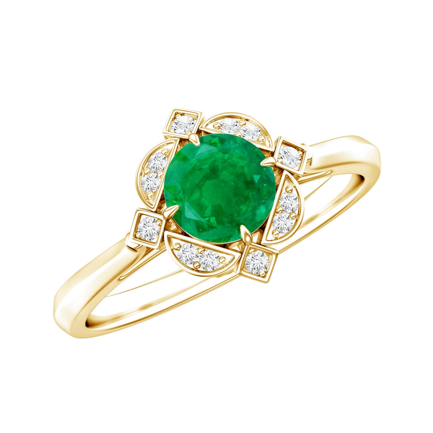 Natural Emerald and Diamond Vintage Inspired Engagement Ring For Her