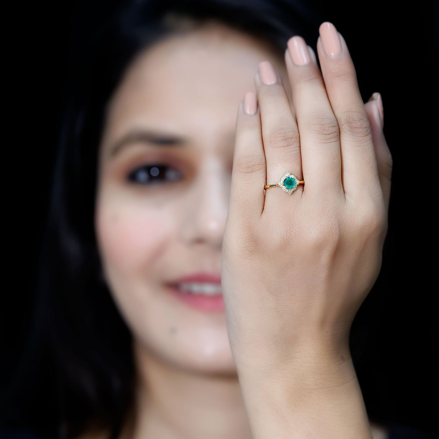 Natural Emerald and Diamond Vintage Inspired Engagement Ring For Her