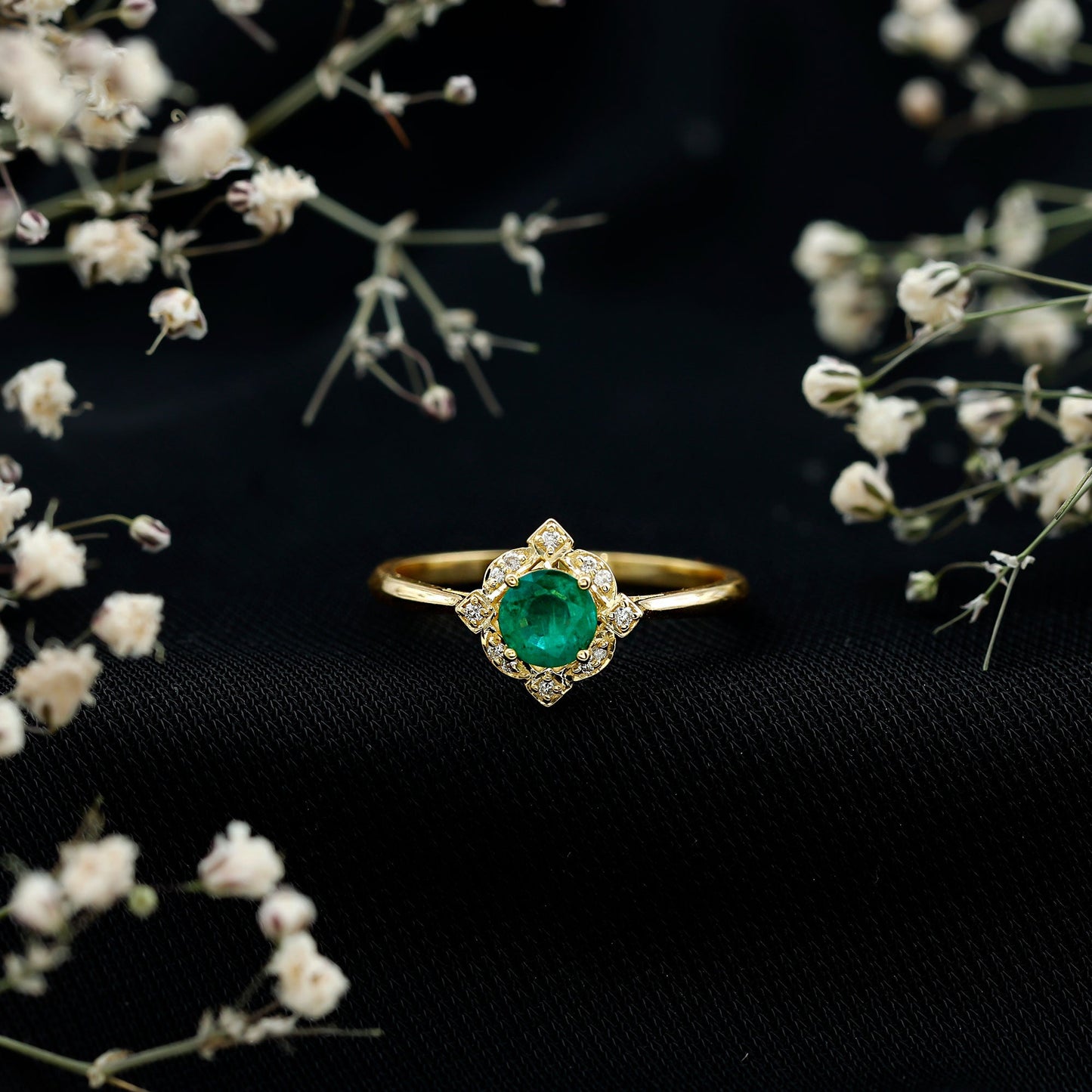 Natural Emerald and Diamond Vintage Inspired Engagement Ring For Her