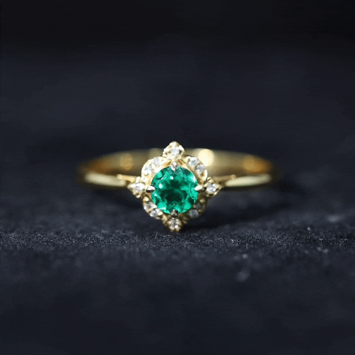 Lab Grown Emerald and Diamond Art Deco Engagement Ring