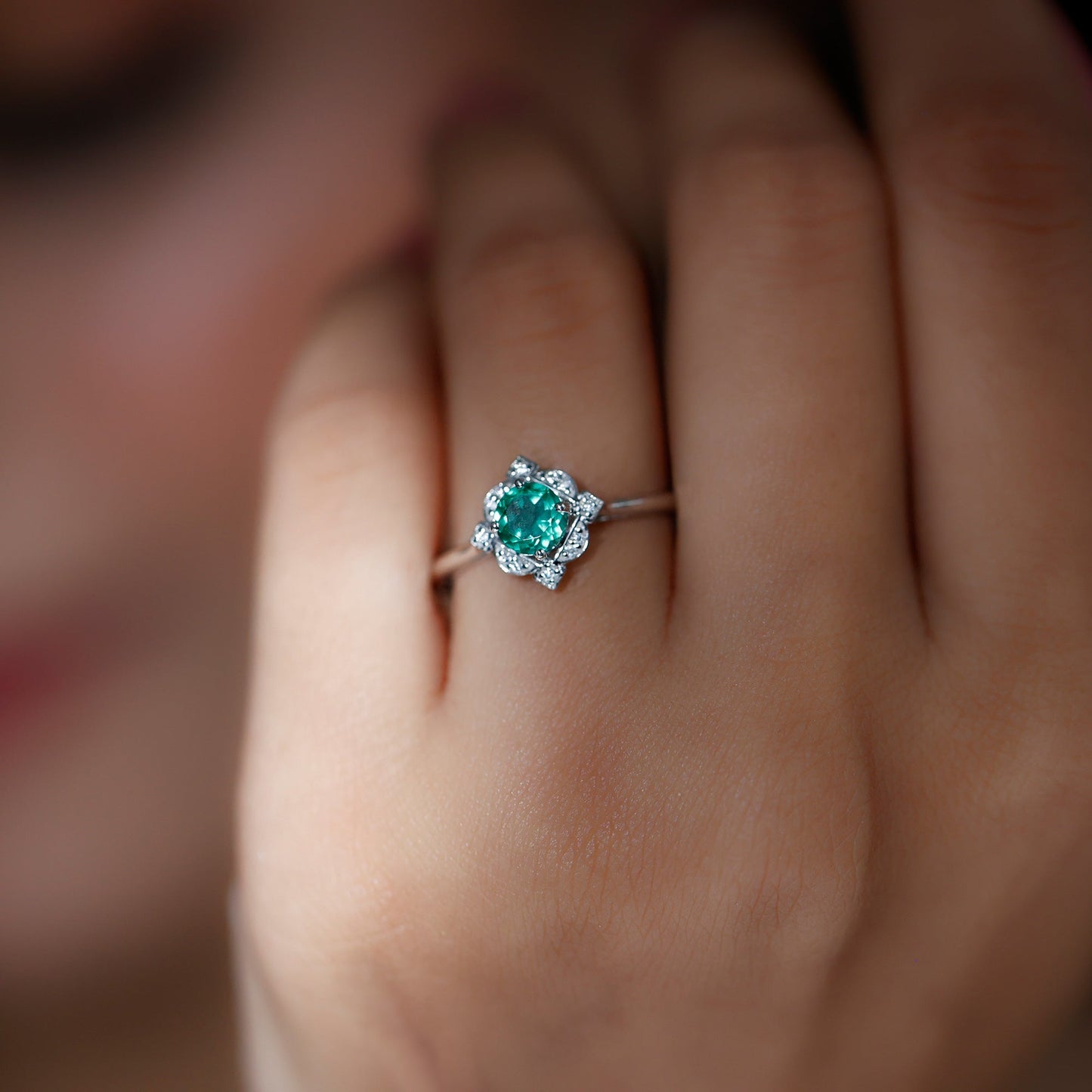Lab Grown Emerald and Diamond Art Deco Engagement Ring