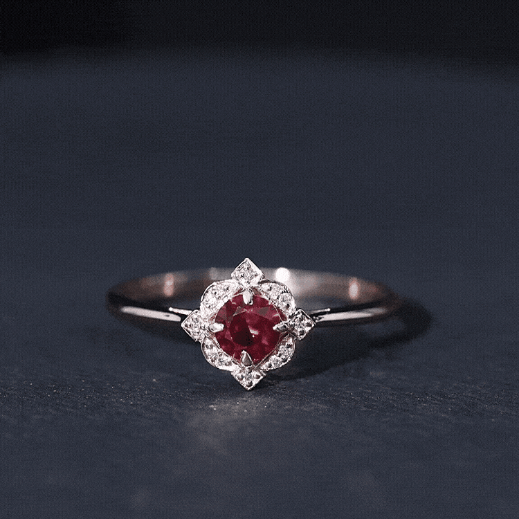 Certified Lab Created Ruby and Diamond Vintage Looking Engagement Ring