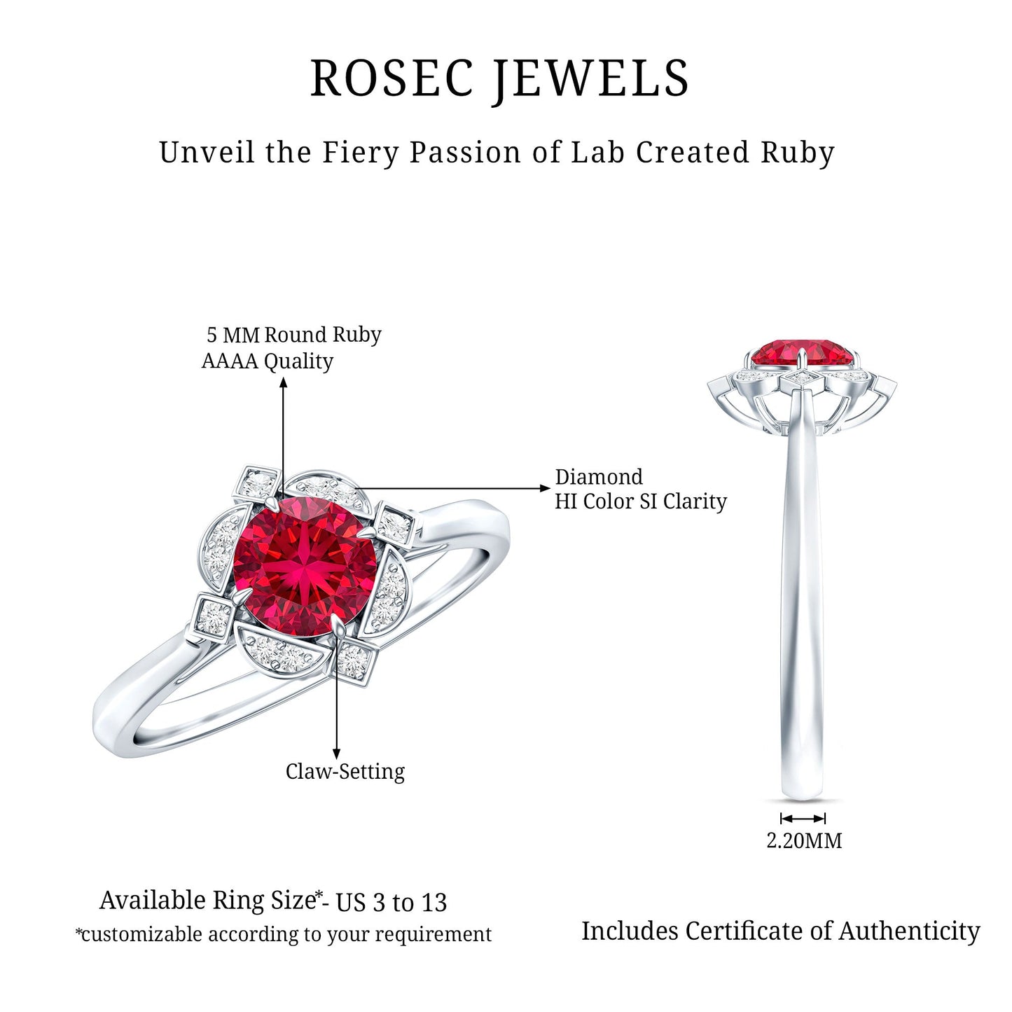 Certified Lab Created Ruby and Diamond Vintage Looking Engagement Ring