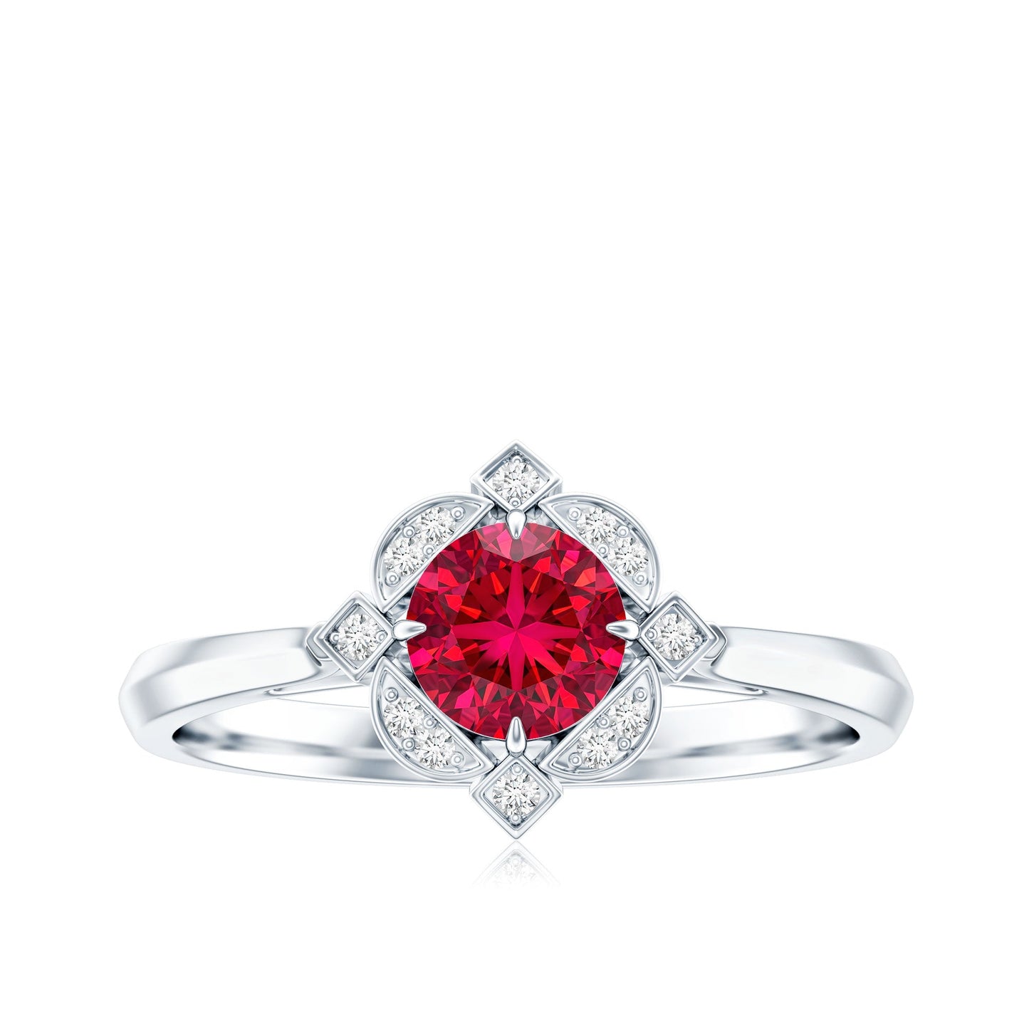 Certified Lab Created Ruby and Diamond Vintage Looking Engagement Ring