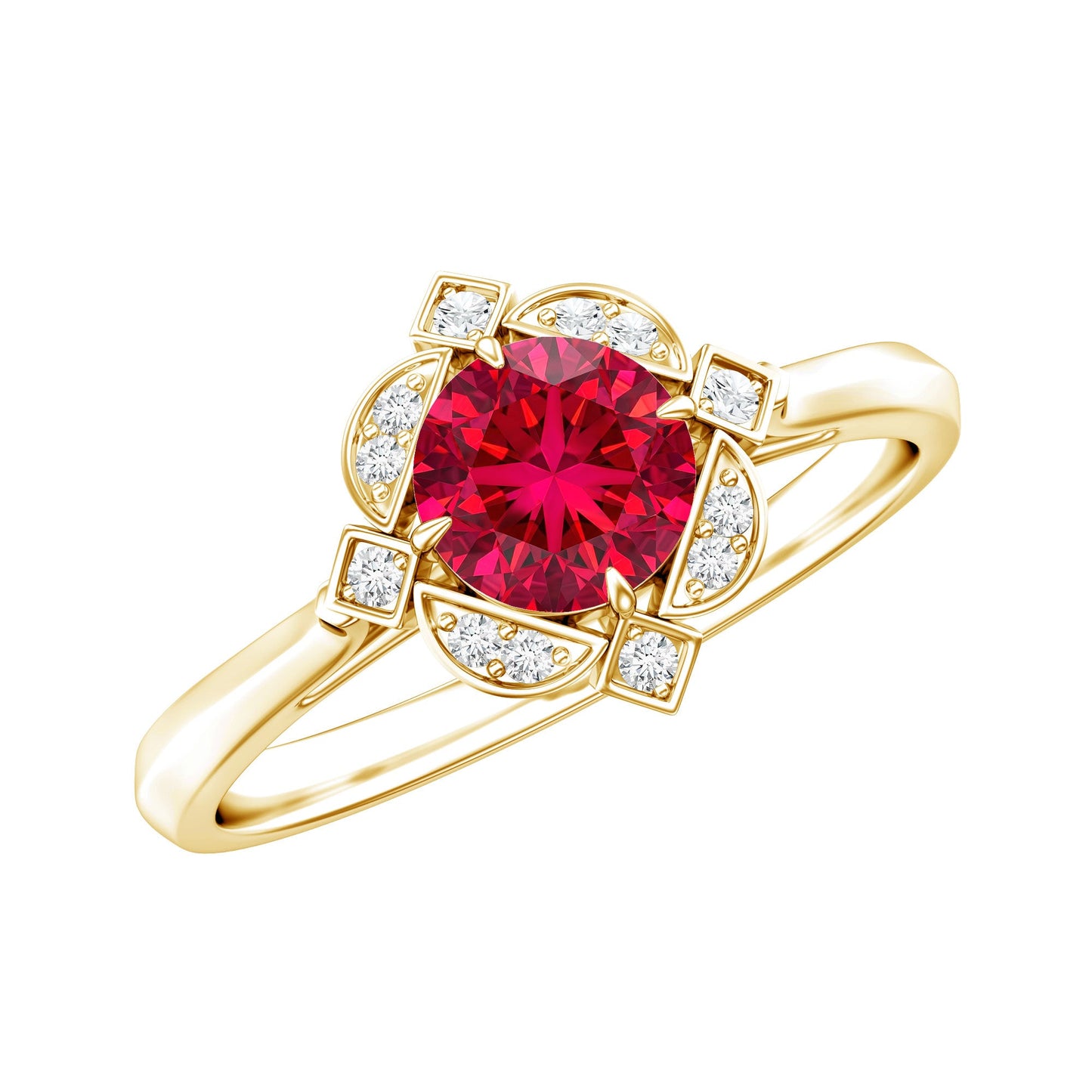Certified Lab Created Ruby and Diamond Vintage Looking Engagement Ring
