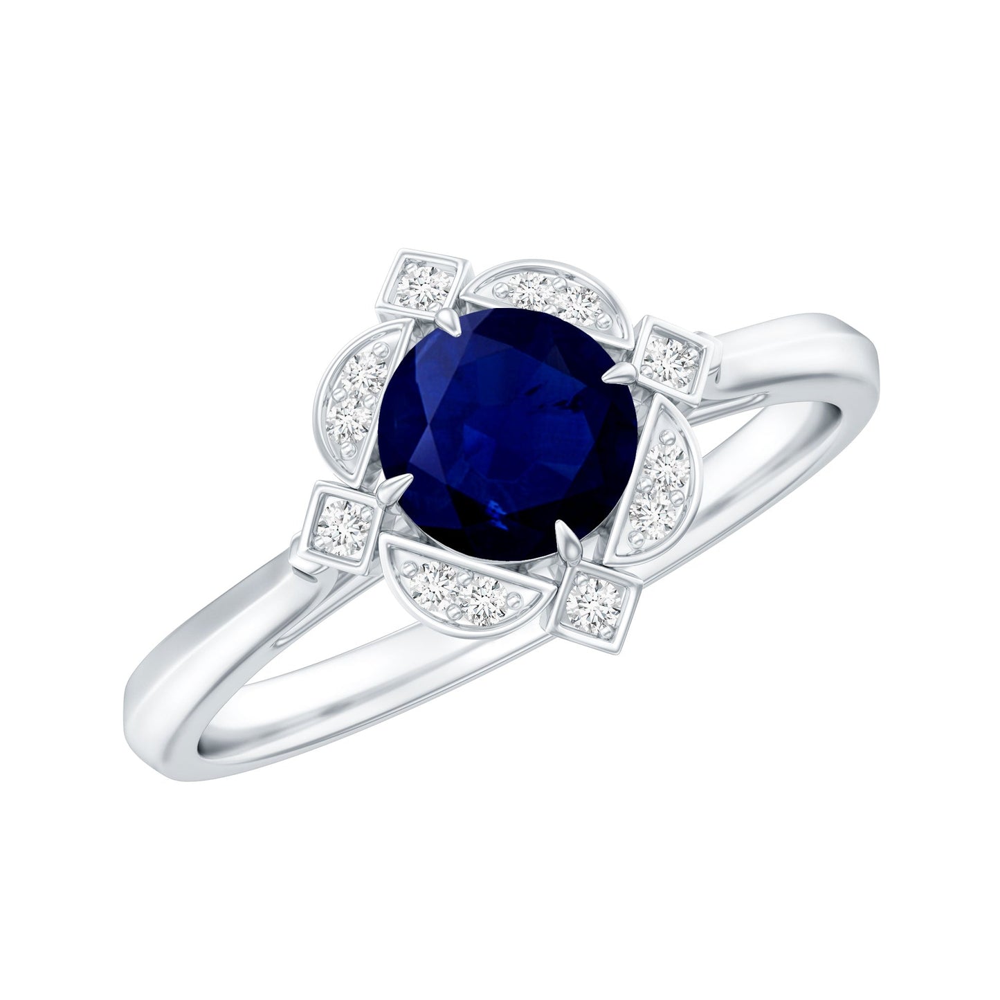 Vintage Style 0.9 Carat Blue Sapphire Engagement Ring with Diamond Halo