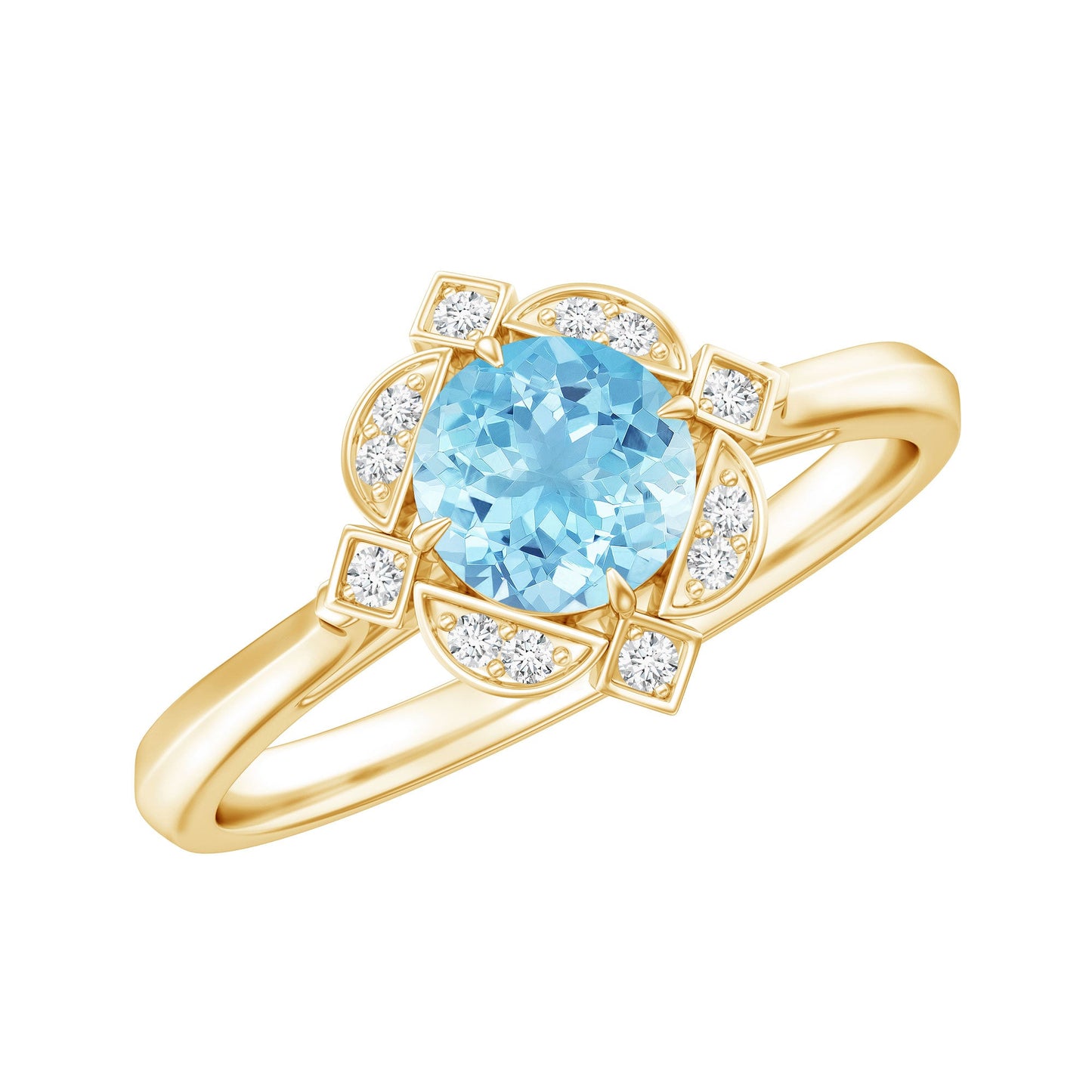 Vintage Inspired Aquamarine and Diamond Engagement Ring with Certificate