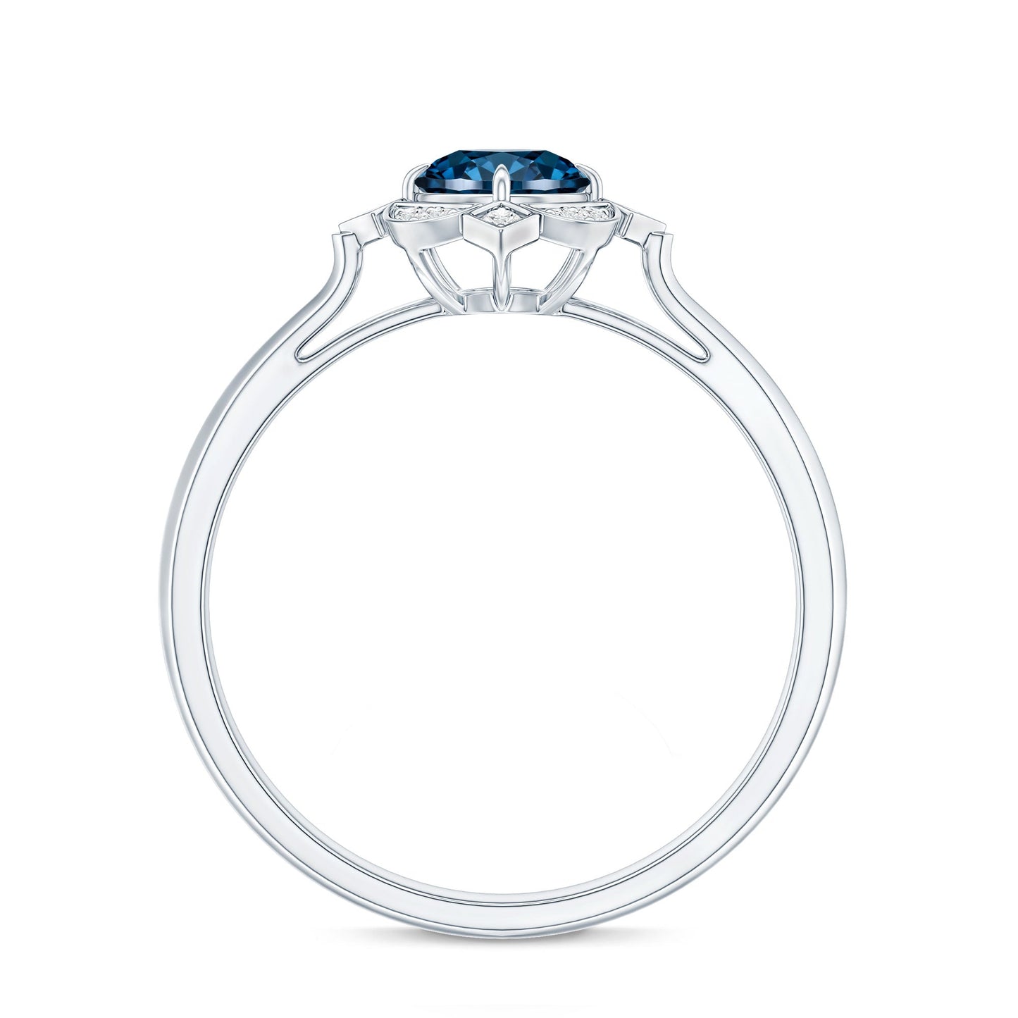Round Cut London Blue Topaz and Diamond Flower Engagement Ring